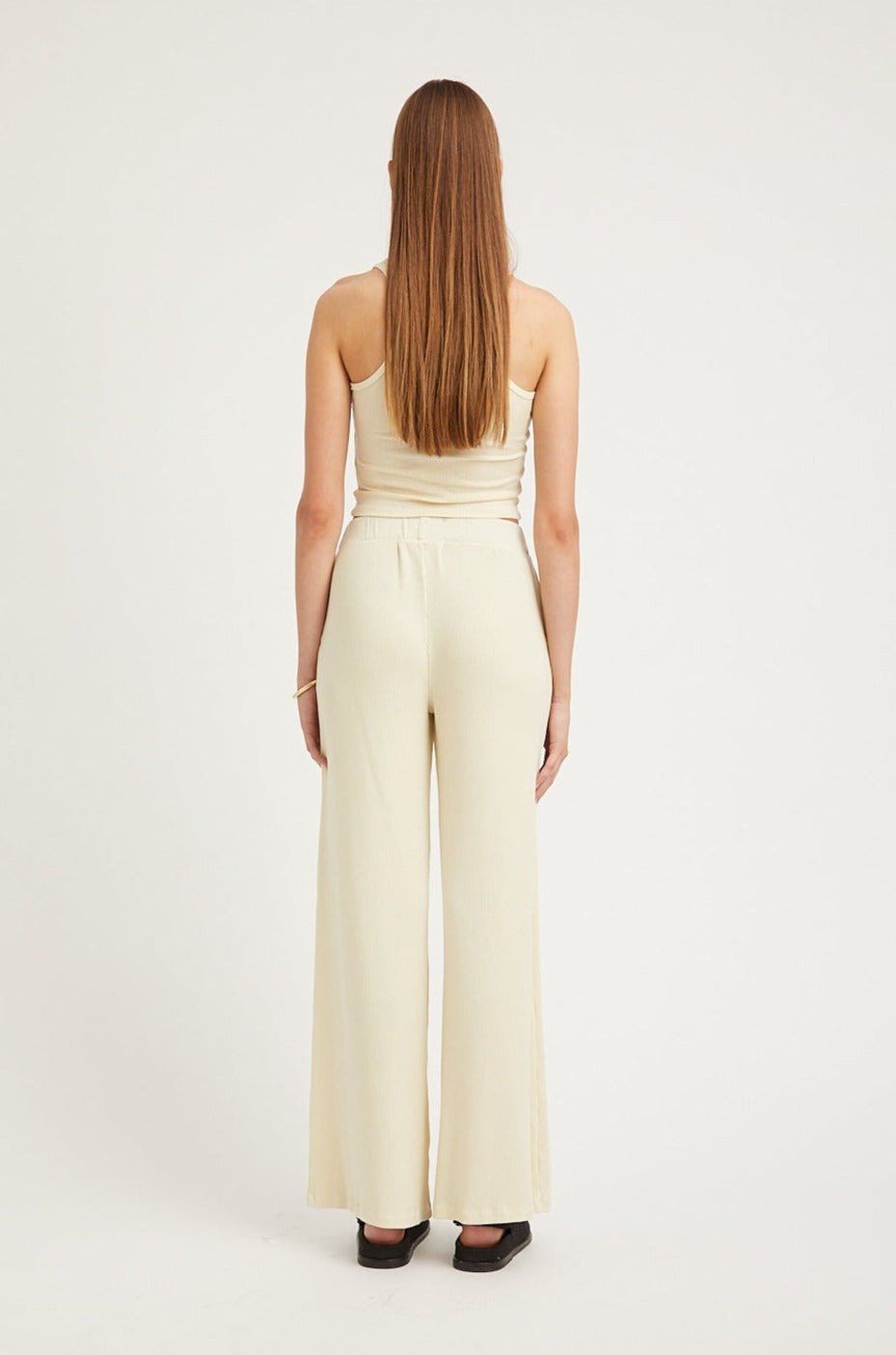 VINTAGE WHITE RIB WIDE LEG PANTS - 4