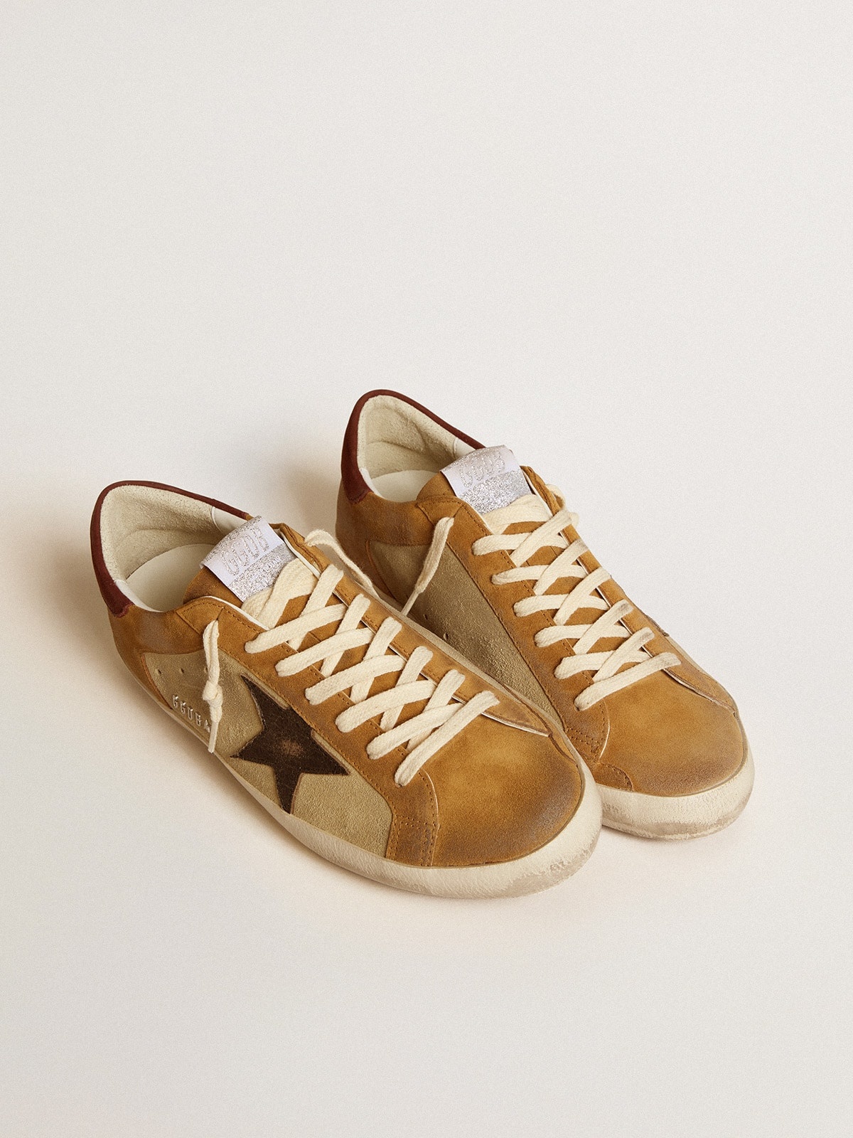 Men’s Super-Star in beige and caramel suede with black crackle leather star - 2