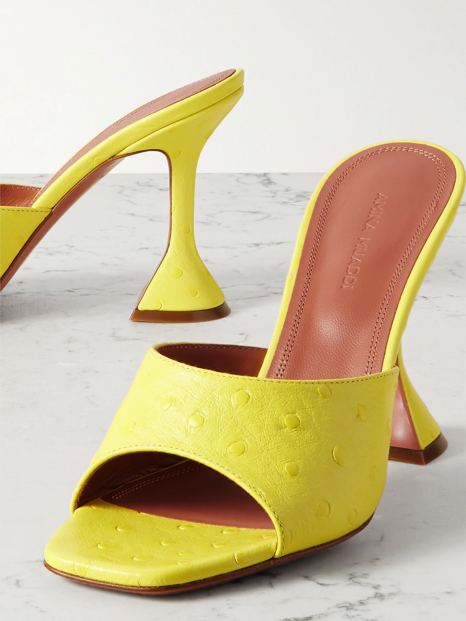 Lupita ostrich-effect leather mules Yellow - 4