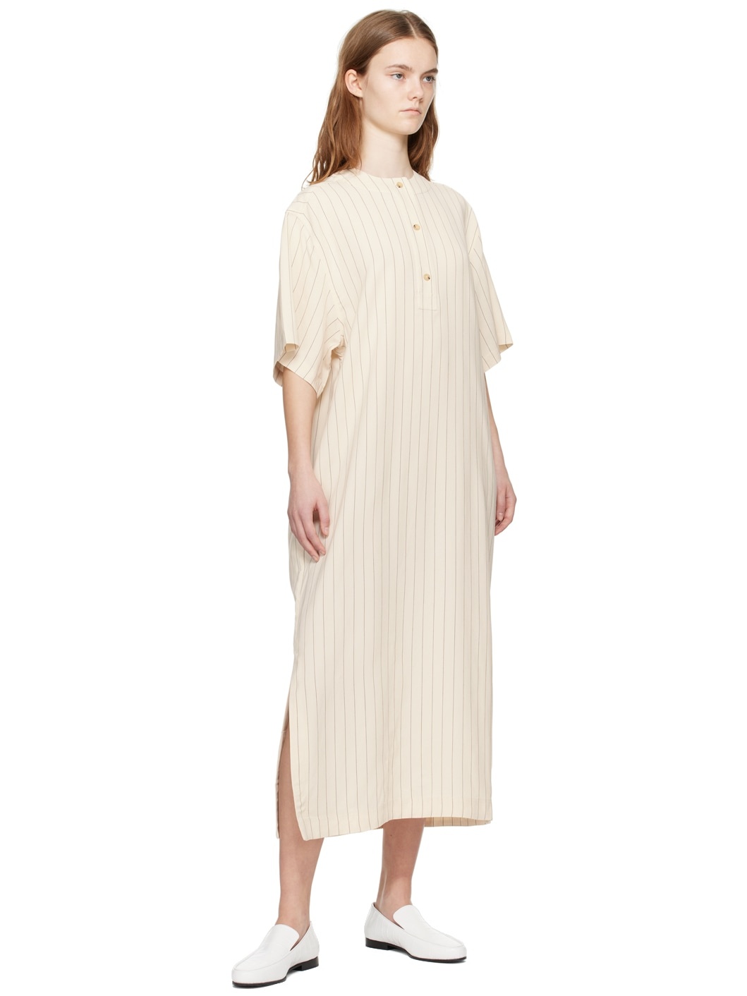 Beige Loose Tunic Midi Dress - 4
