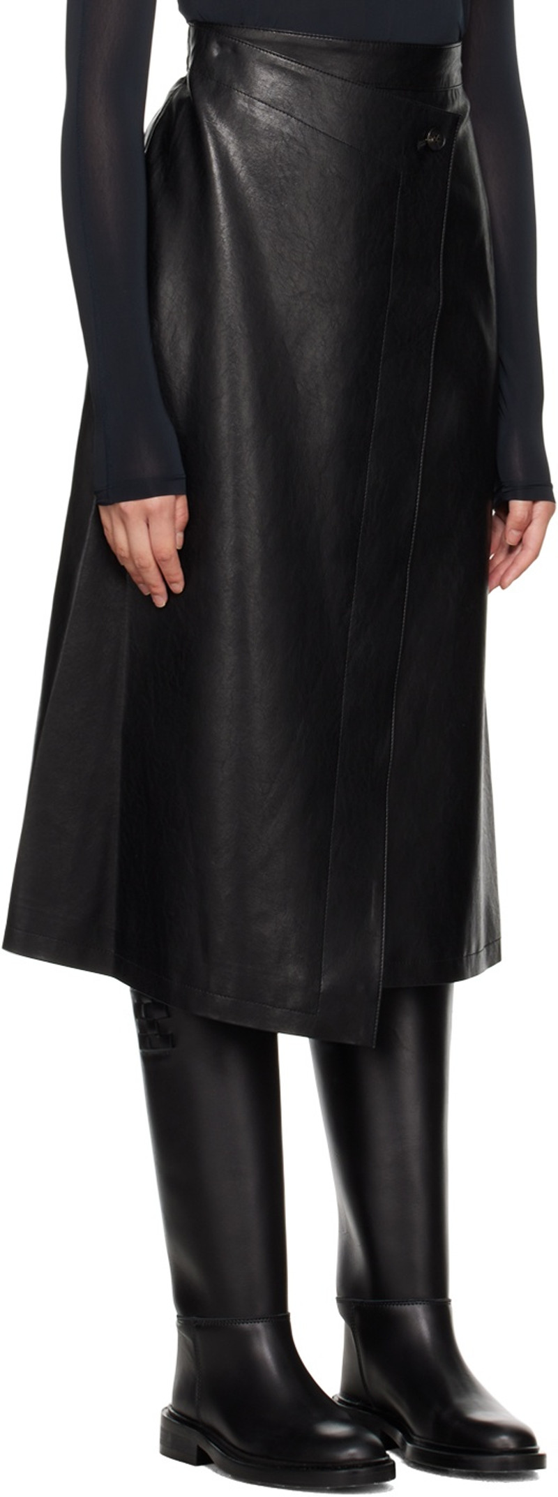 LVIR Black Wrap Faux-Leather Midi Skirt outlook