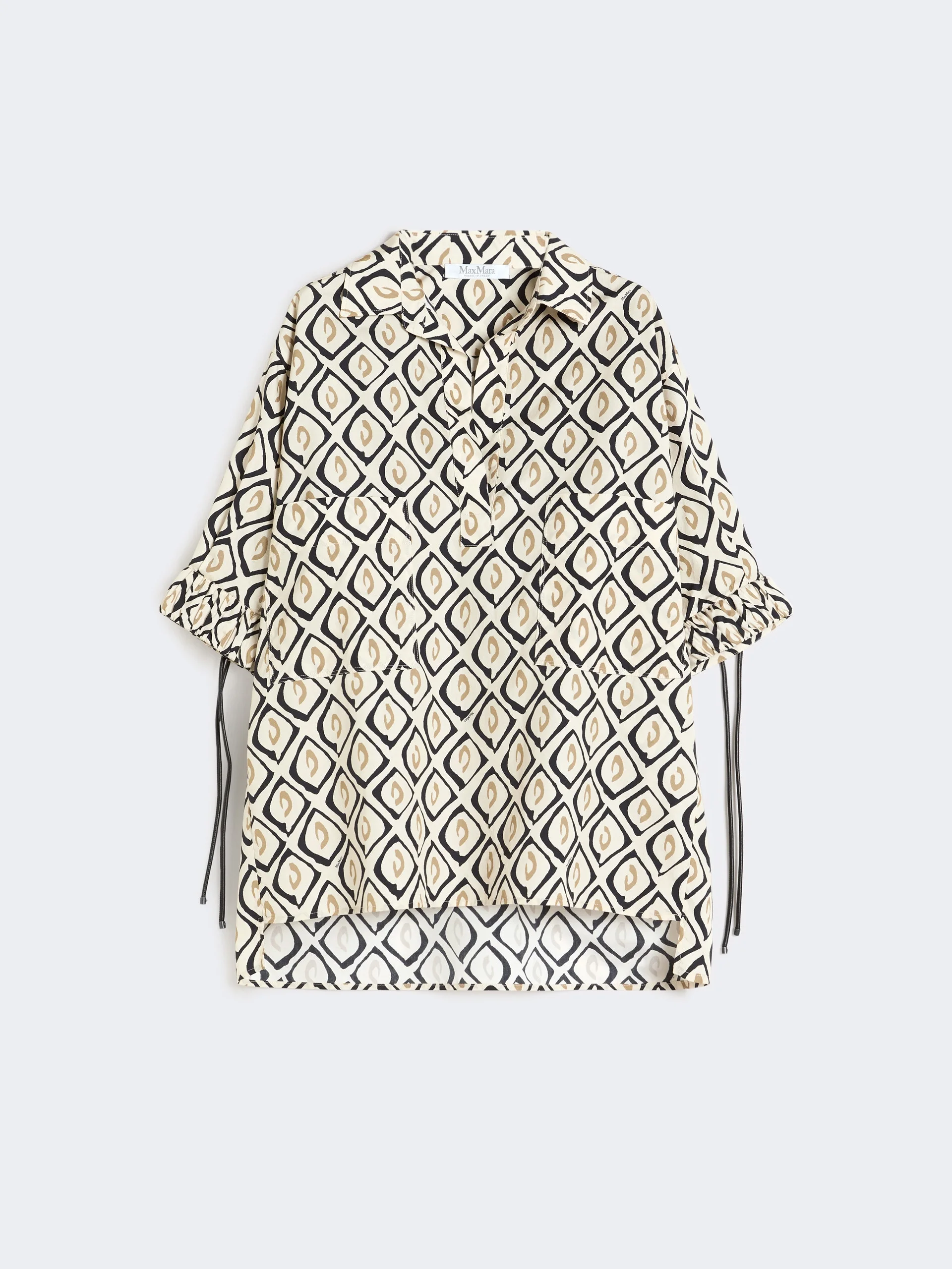 Oversized printed poplin shirt - BEIGE - 1