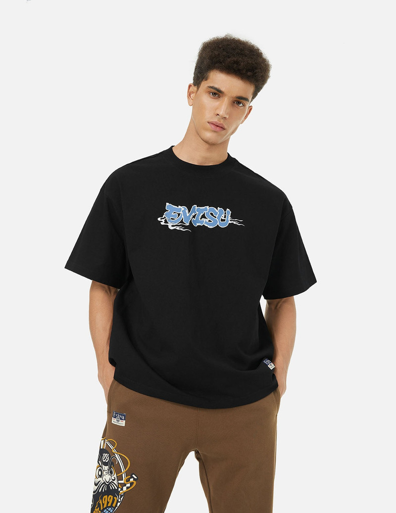 Logo and Ninja Daruma Daicock Print Loose Fit T-shirt 5