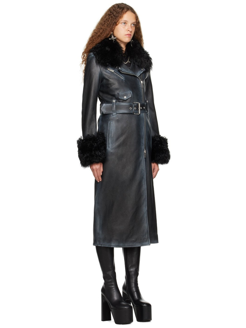 Black Distressed Leather Coat 2