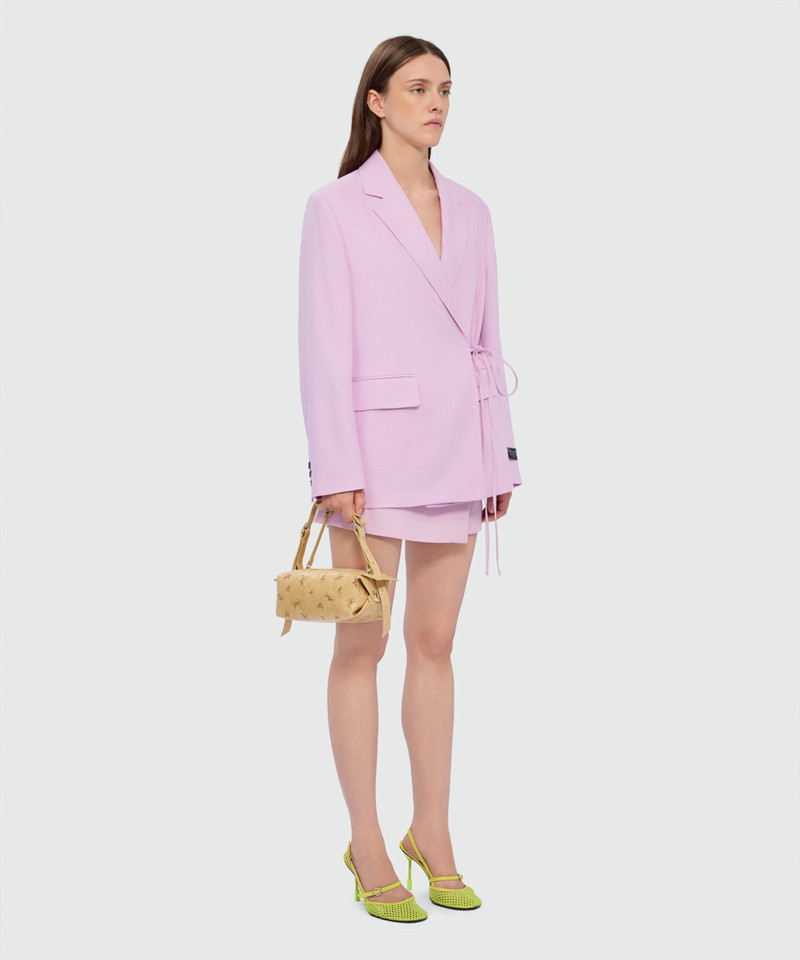 Pink viscose double-breasted jacket with tie fastening 4