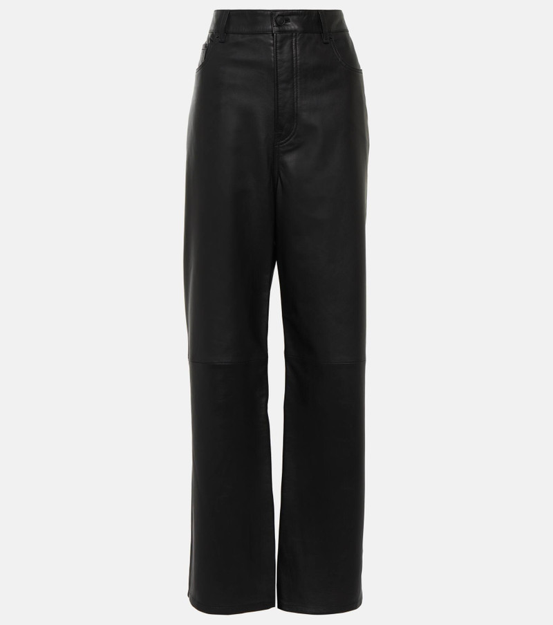 High-rise leather wide-leg pants - 1