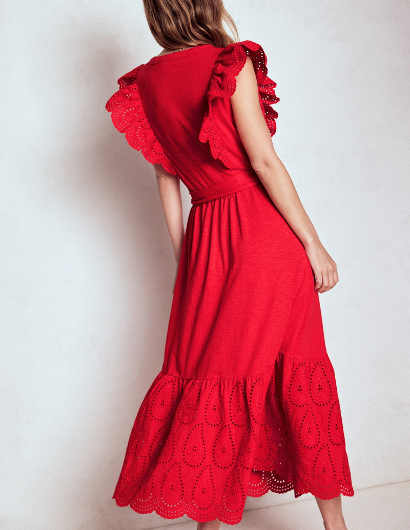 Ruffle Detail Tier Midi Dress-Poppy Red 4