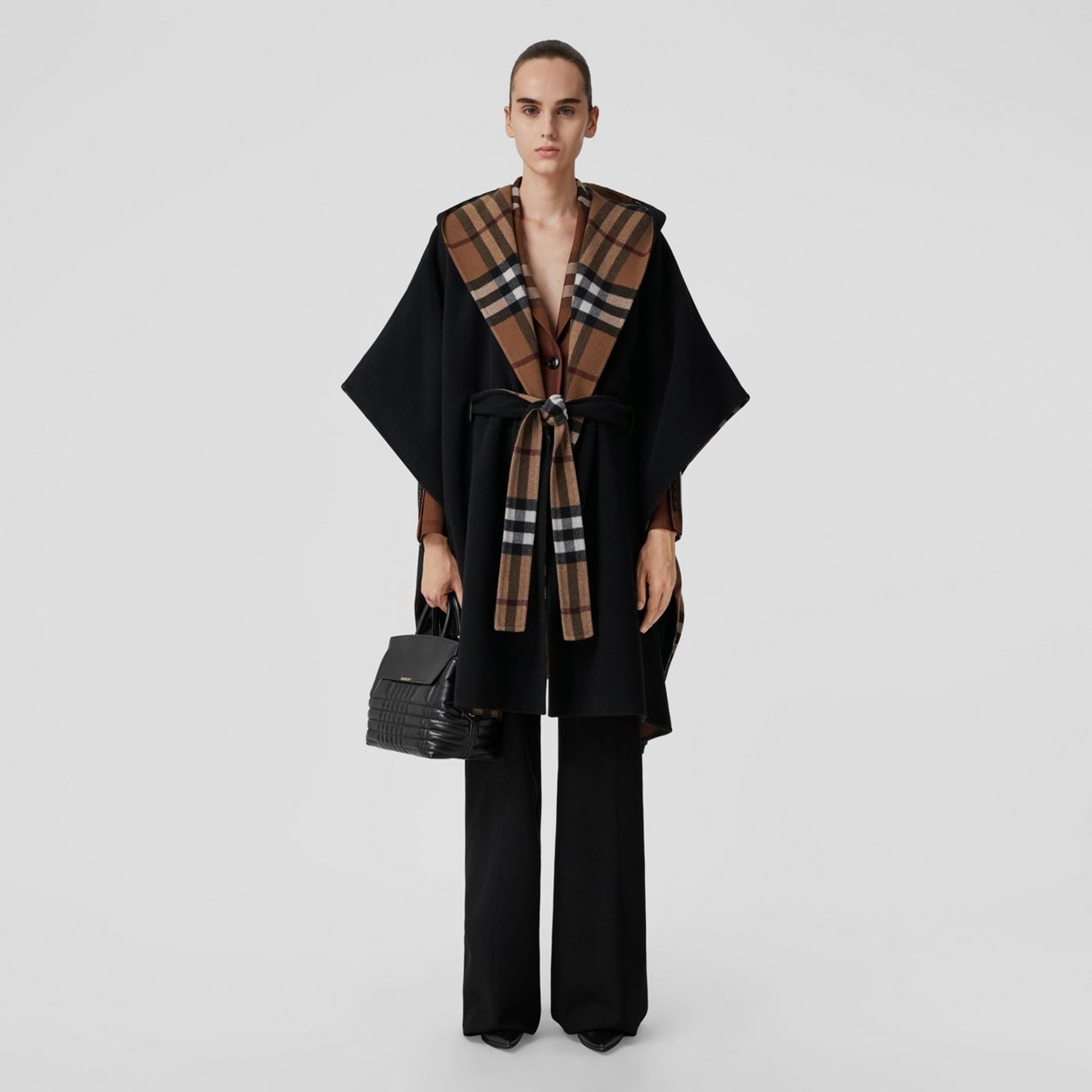 Reversible Check Wool Hooded Cape - 2