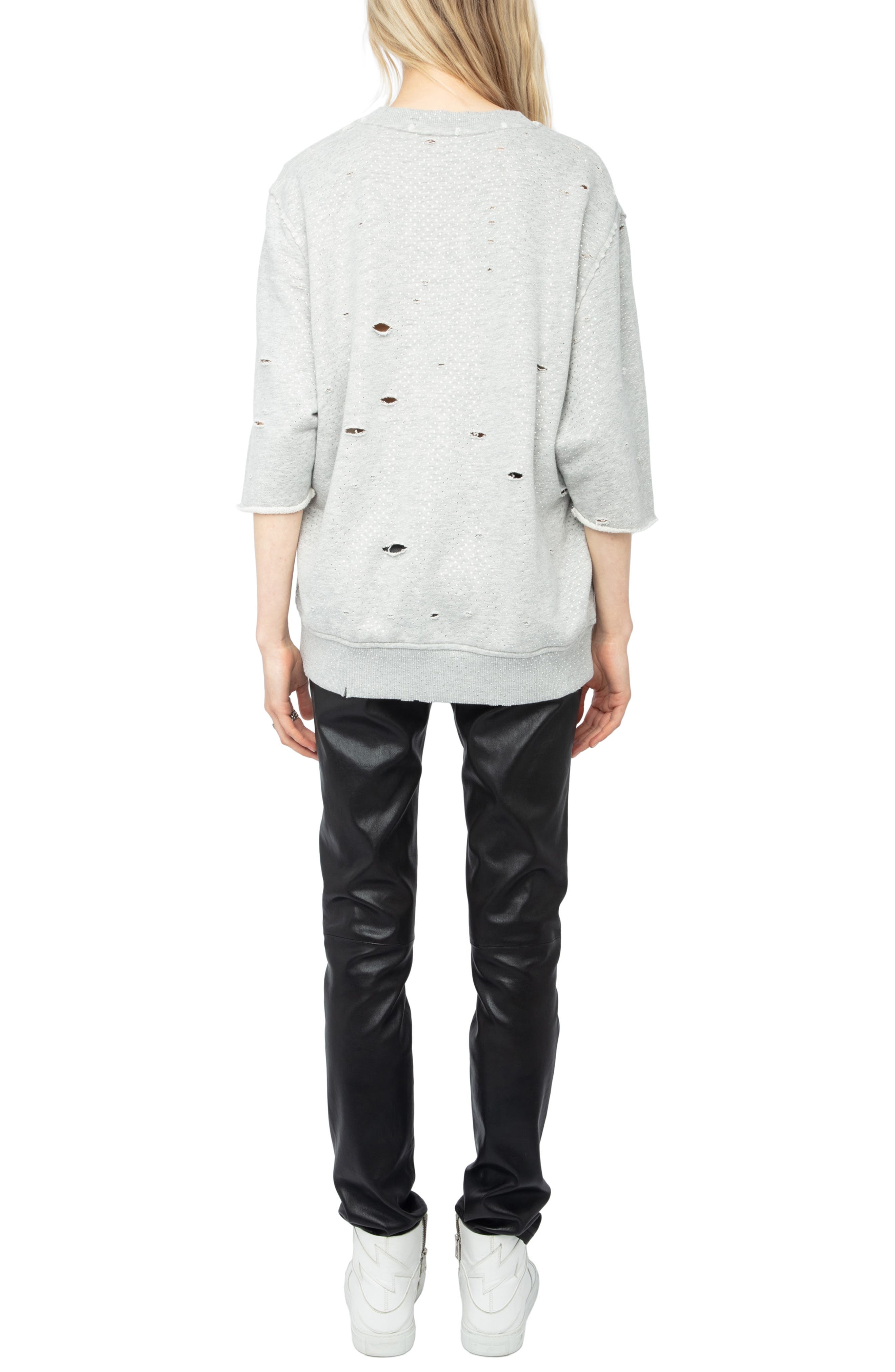 Zadig & Voltaire Edmond Rhinestone Destroyed Sweatshirt in Gris Chine at Nordstrom - 7