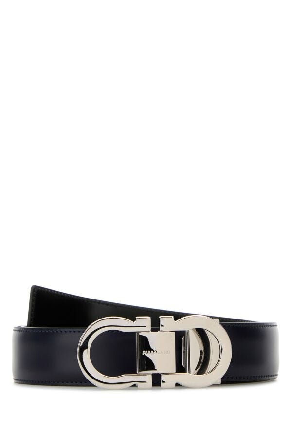 【送料&関税込】Ferragamo Midnight Blue Leather Reversible B FERRAGAMO Midnight blue leather reversible belt