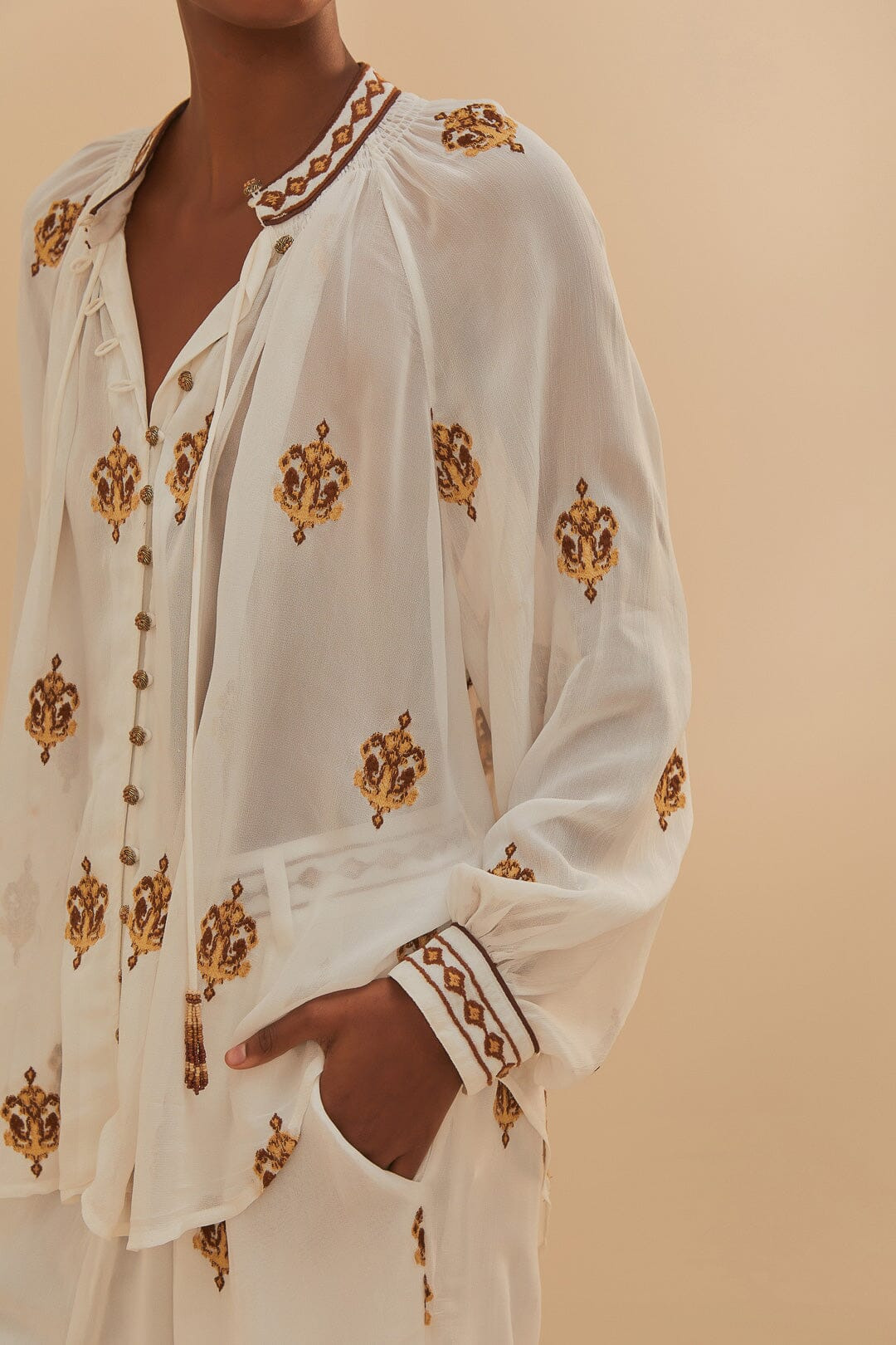 Off-White Anchor Tapestry Embroidered Long Sleeve Blouse - 3