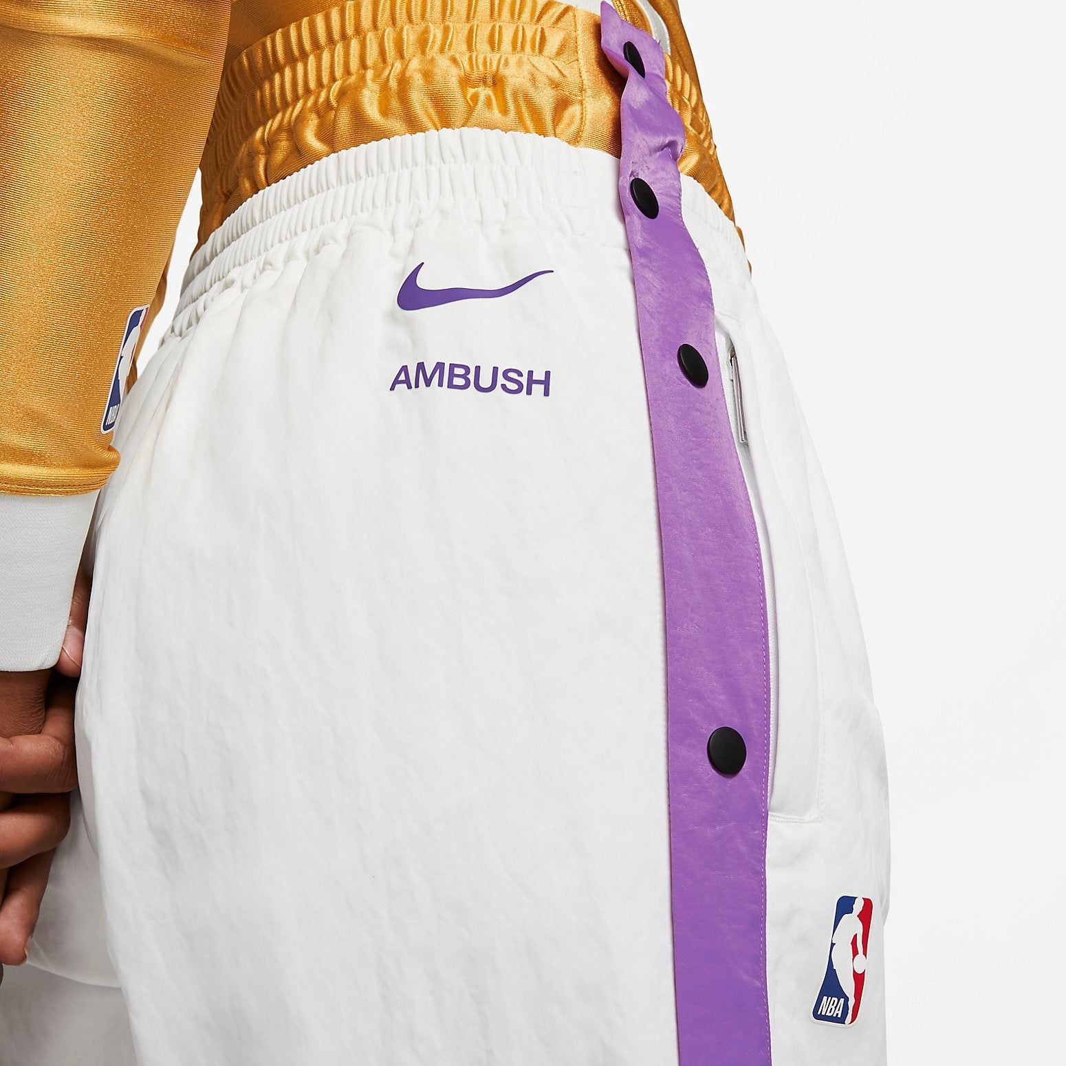 (WMNS) Nike x AMBUSH NBA Collection Tearaway Trousers 'Lakers - White' DB9570-121 - 5