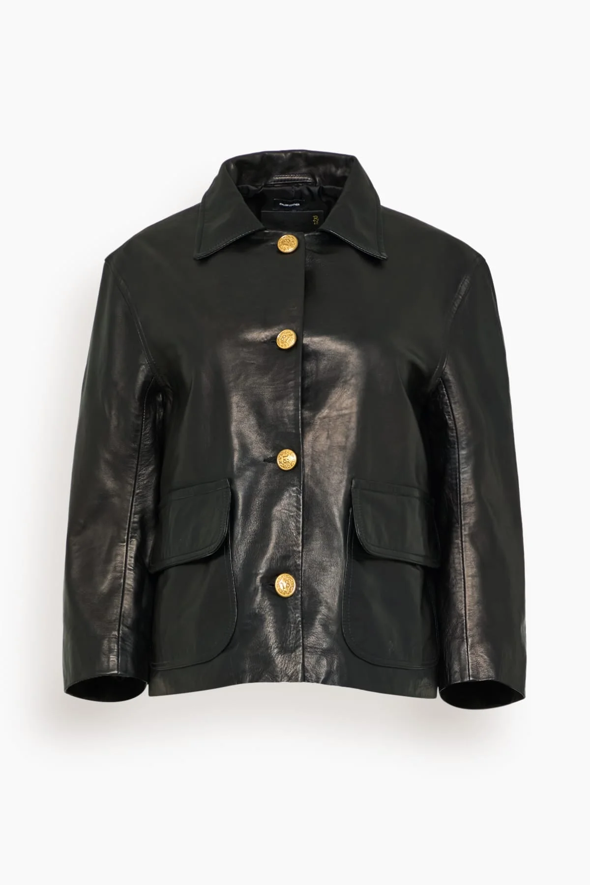 Relaxed Button Front Leather Jacket in Black - 1