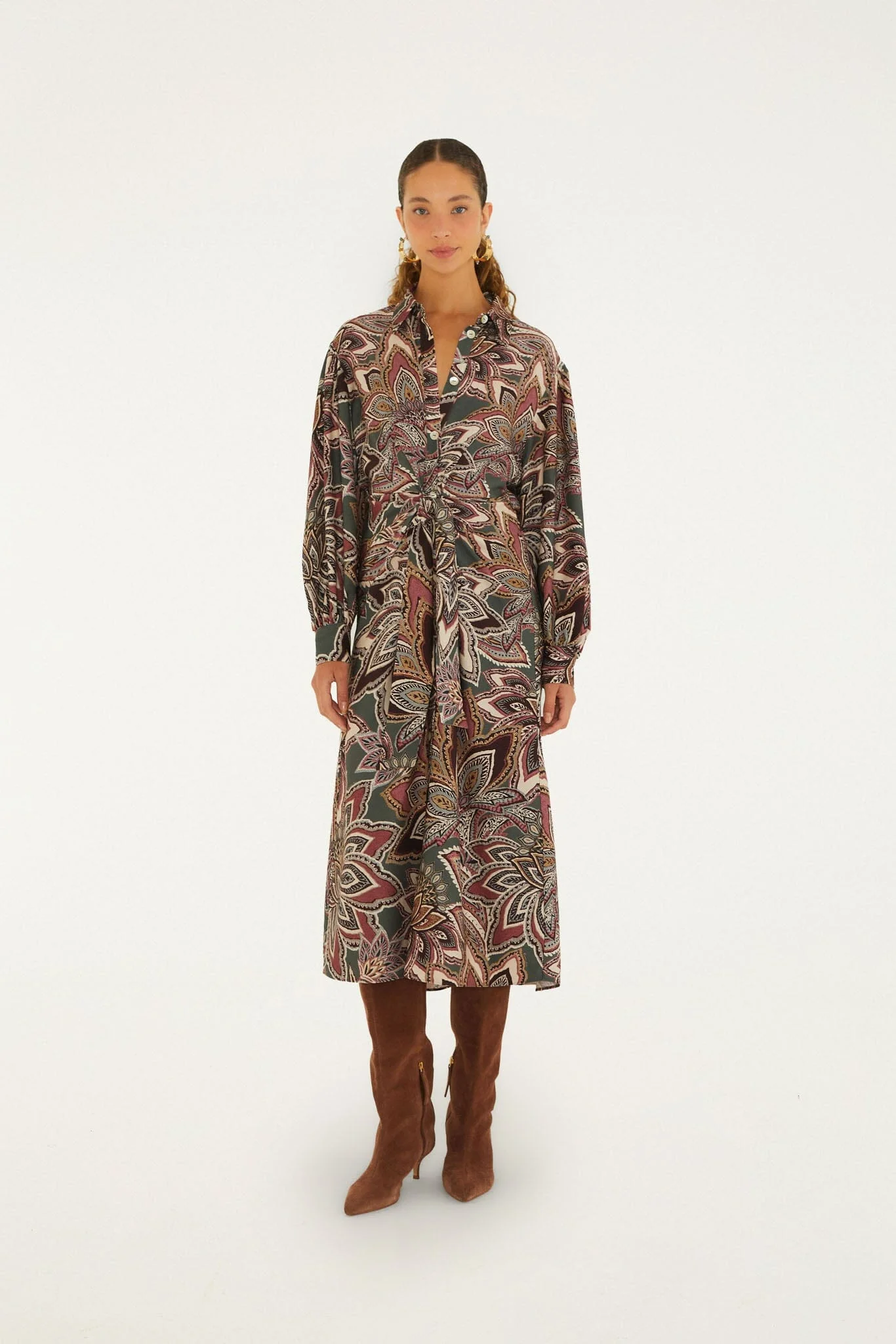 Tapestry Flowers Belted Midi Dress - 1
