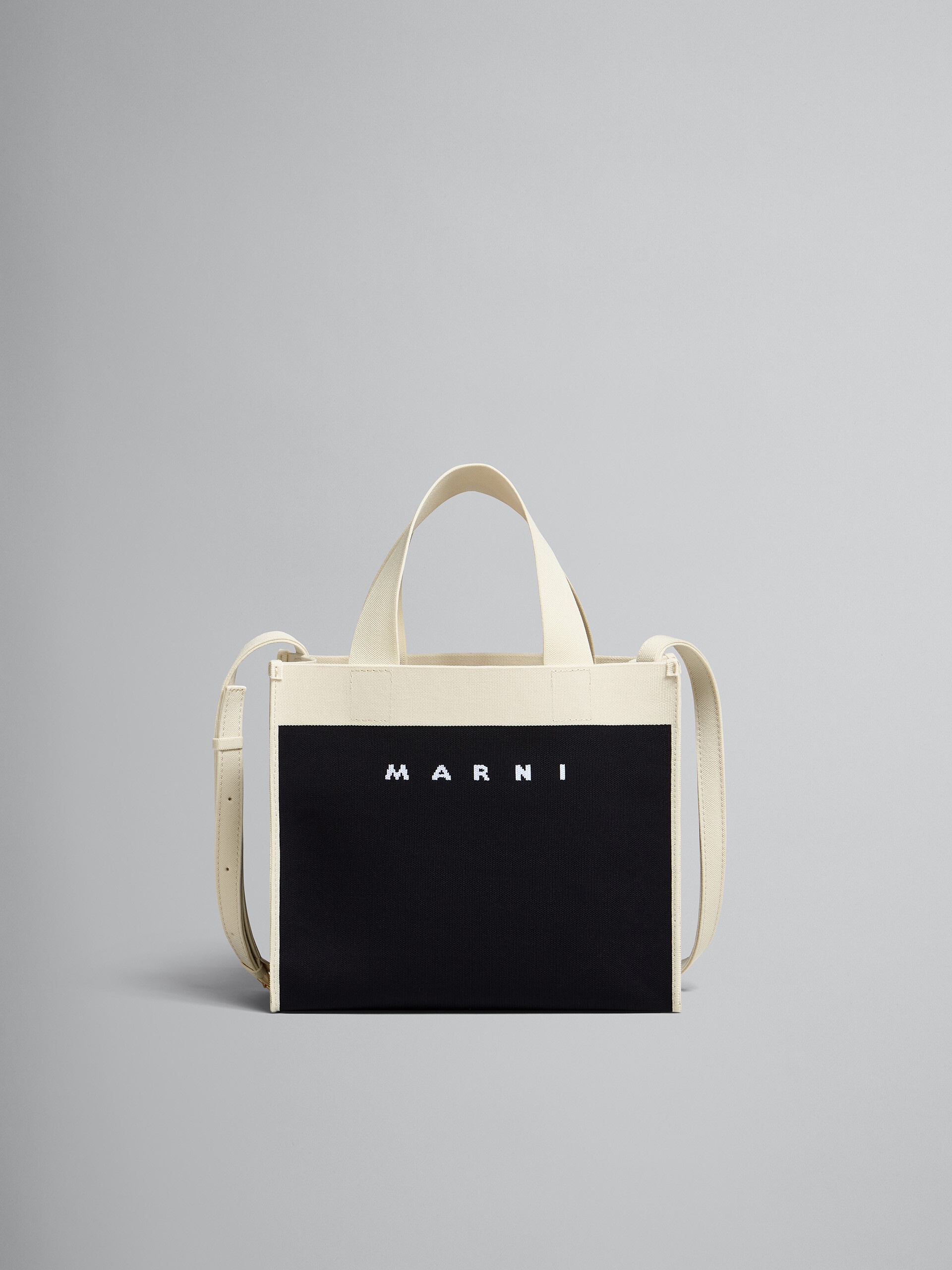 SMALL SHOPPING BAG IN BLACK AND WHITE JACQUARD - 1
