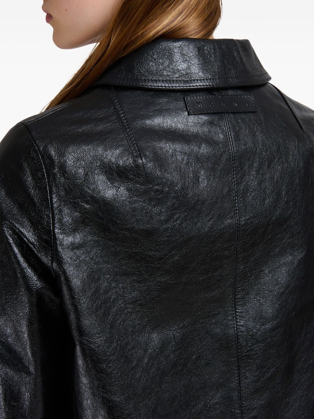 cropped leather button-up jacket - 5