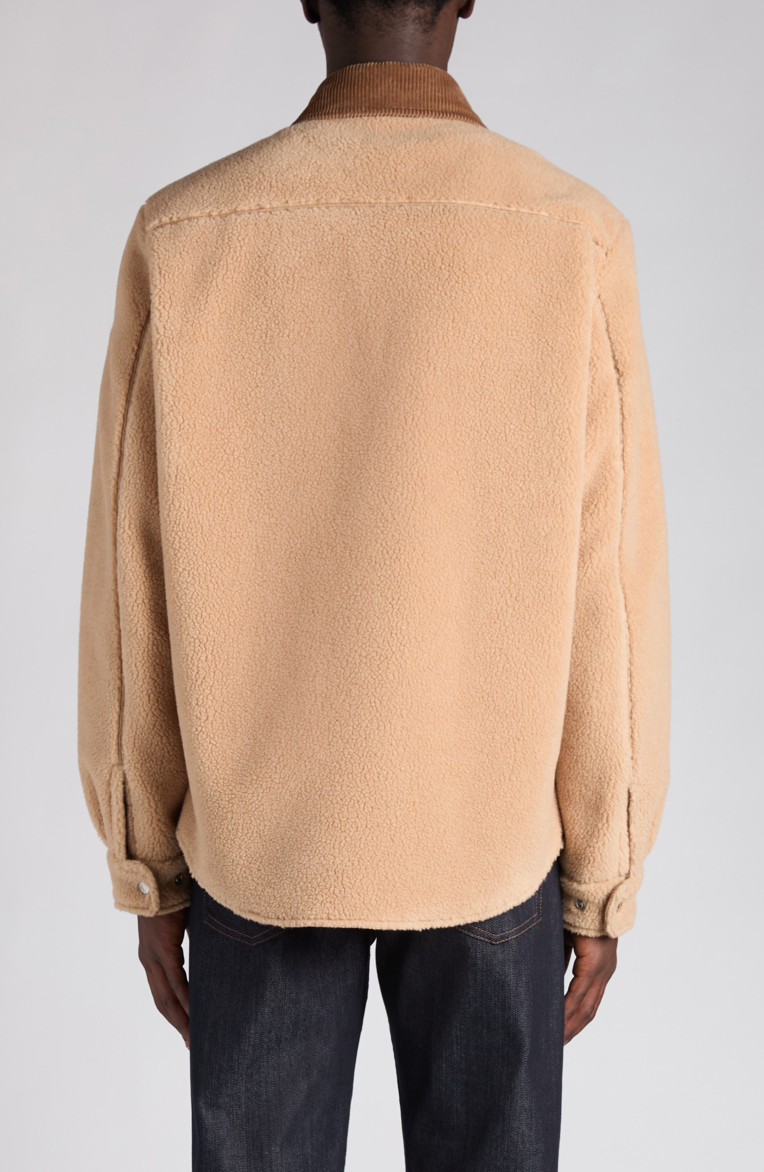 Moncler High Pile Fleece Shirt Jacket in Latte at Nordstrom - 2