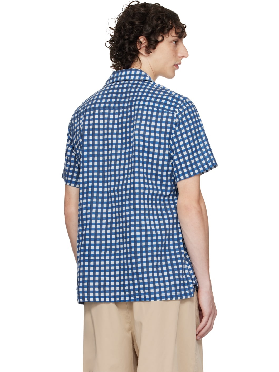 Blue Gingham Check Block Print Shirt - 3