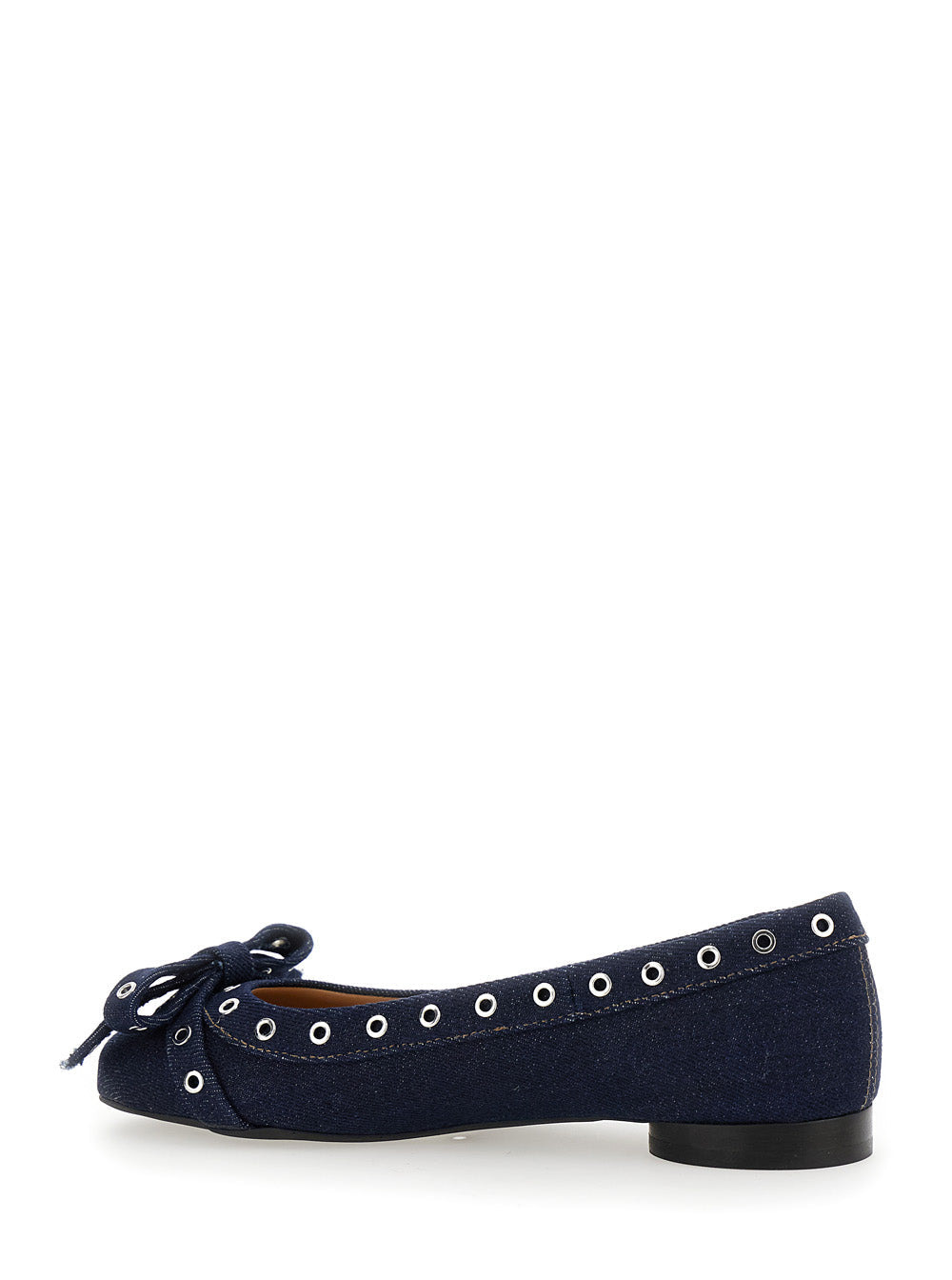 Ganni Women Blue Ballet Flats With Eyelet Details In Cotton Woman - 3