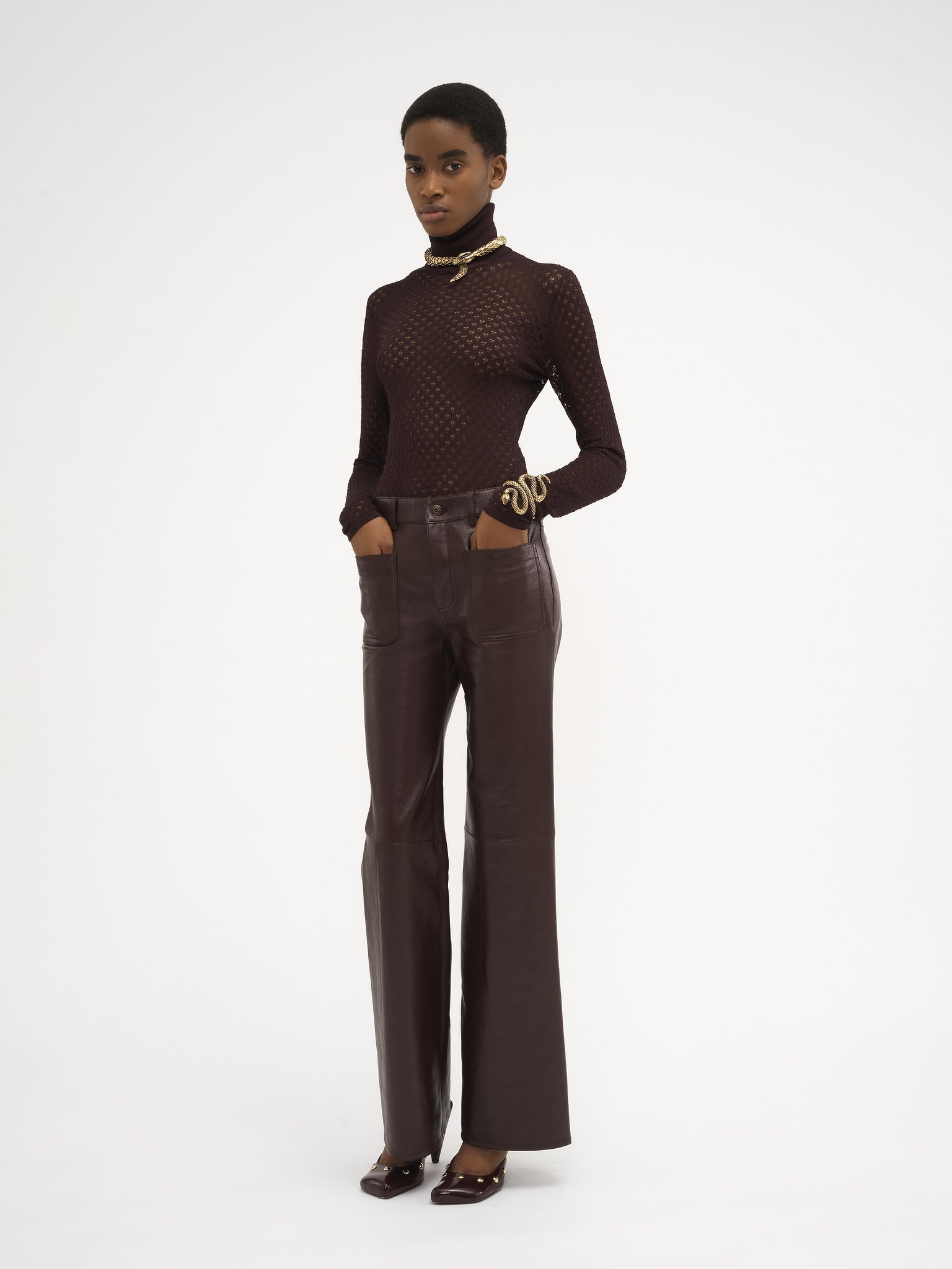CROPPED BOOTCUT PANTS IN CLASSIC NAPPA LEATHER - 3