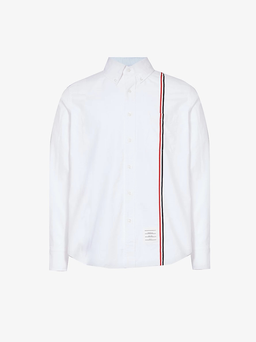 Striped brand-patch regular-fit cotton shirt - 1