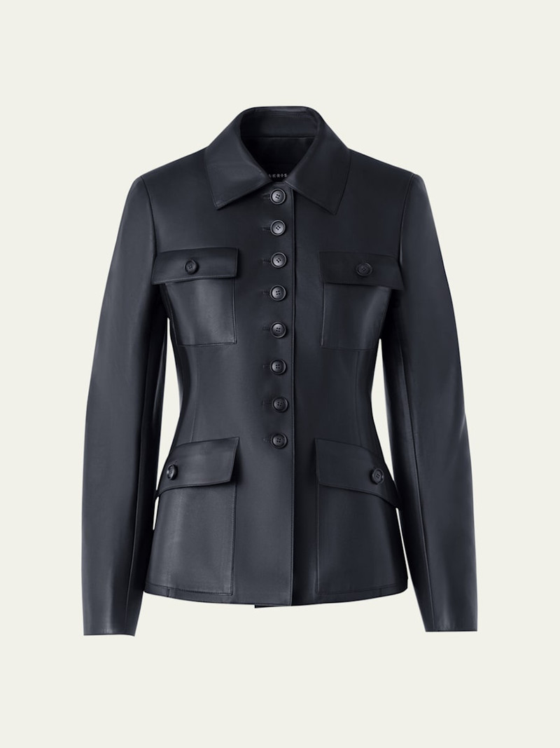 AKRIS Delia Nappa Leather Fitted Jacket outlook