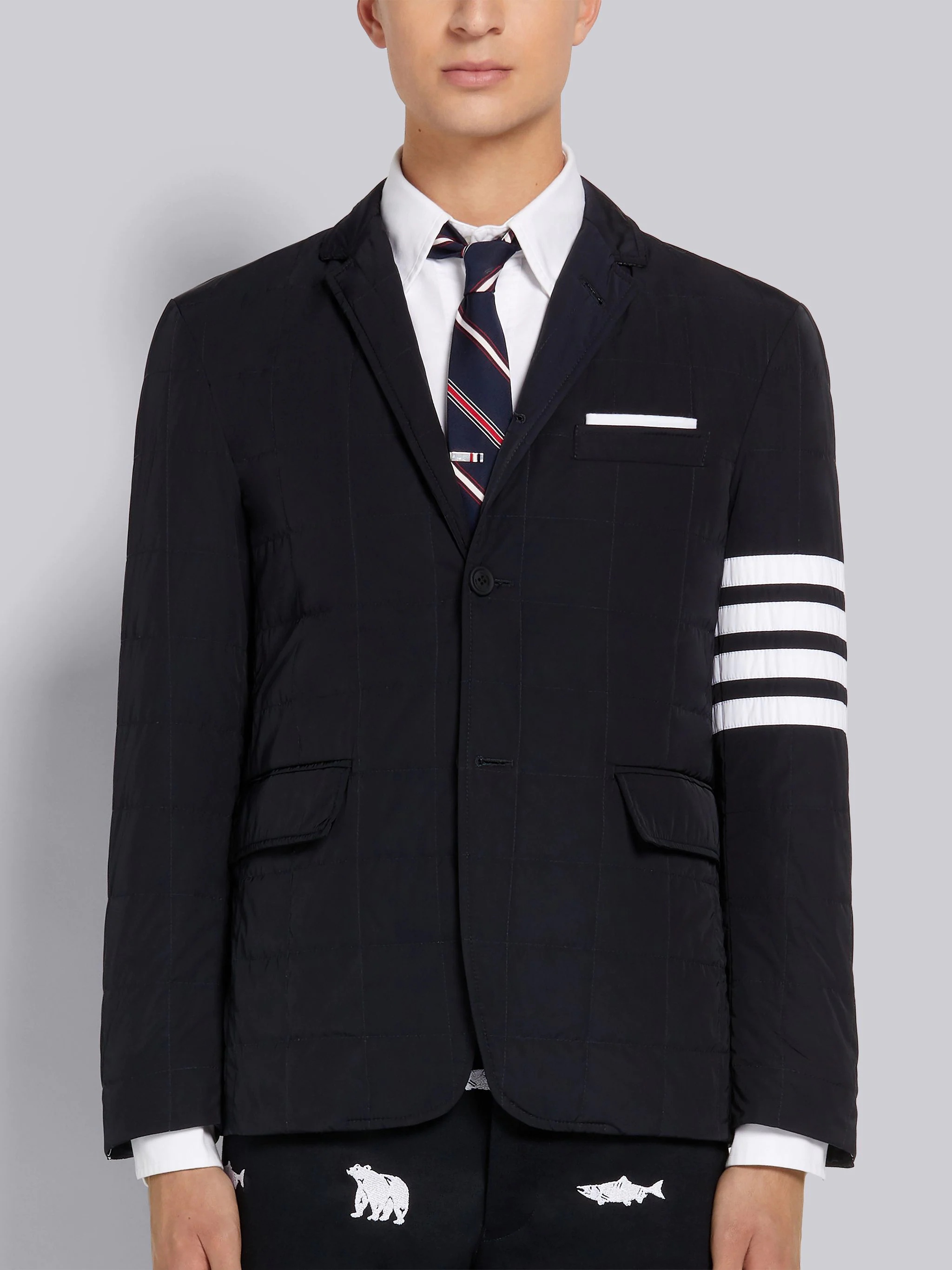 Navy Poly Twill Down-Filled 4-Bar Sport Coat - 1