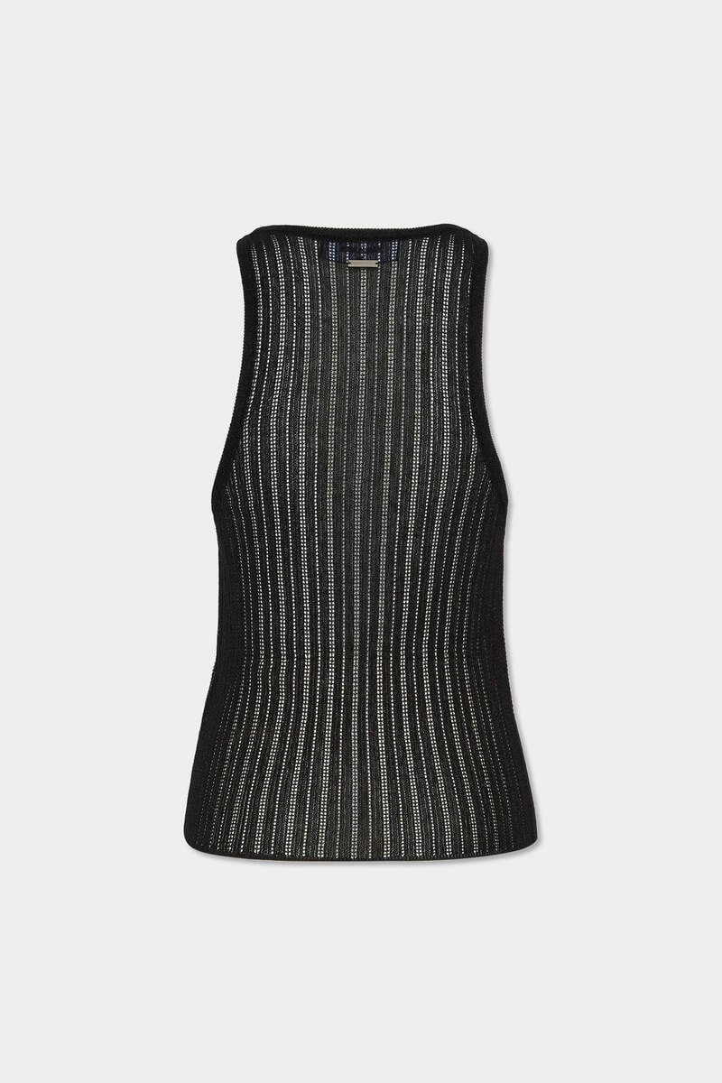 LAMÈ OPEN WORK KNIT TANK TOP - 2