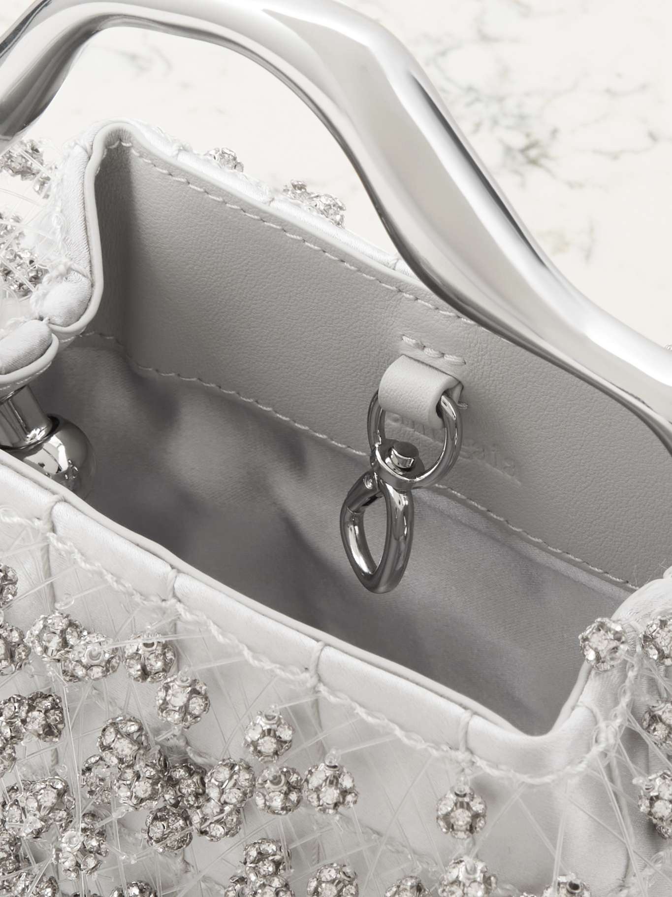 Solene mini crystal-embellished satin tote Clear - 5