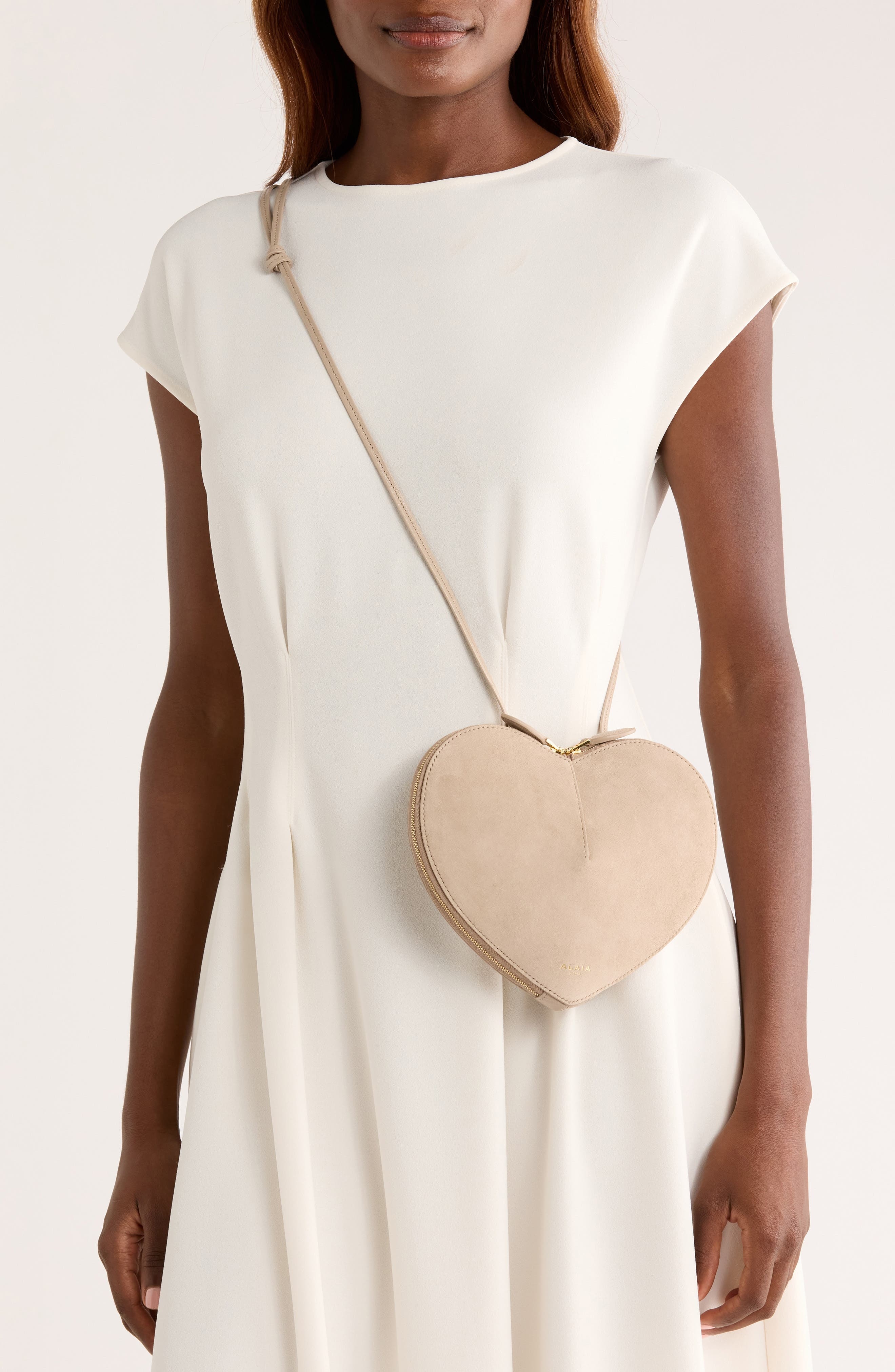 Alaïa Le Coeur Suede Crossbody Bag in Grege at Nordstrom - 2