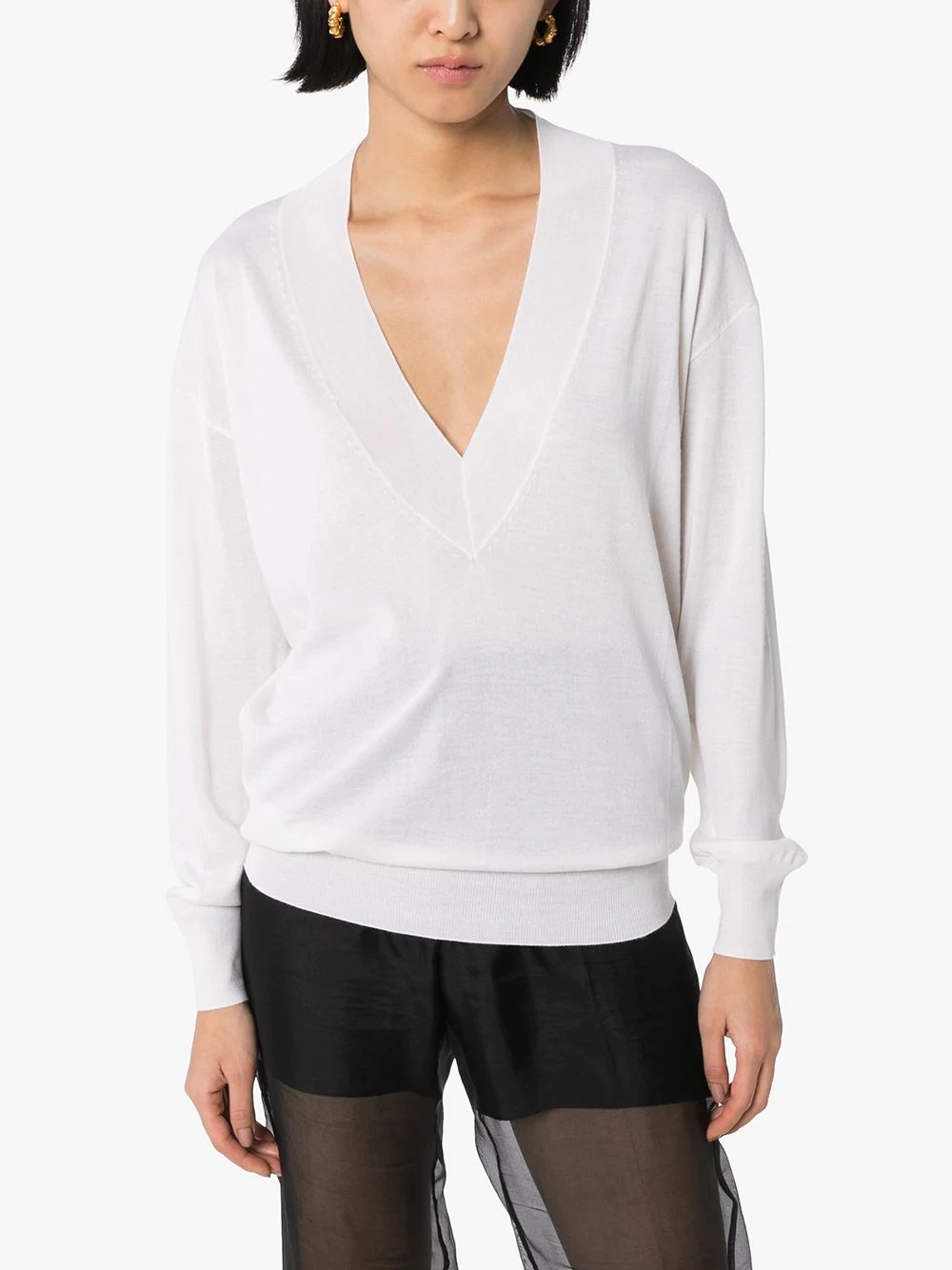 V-neck long-sleeved sweater - 3