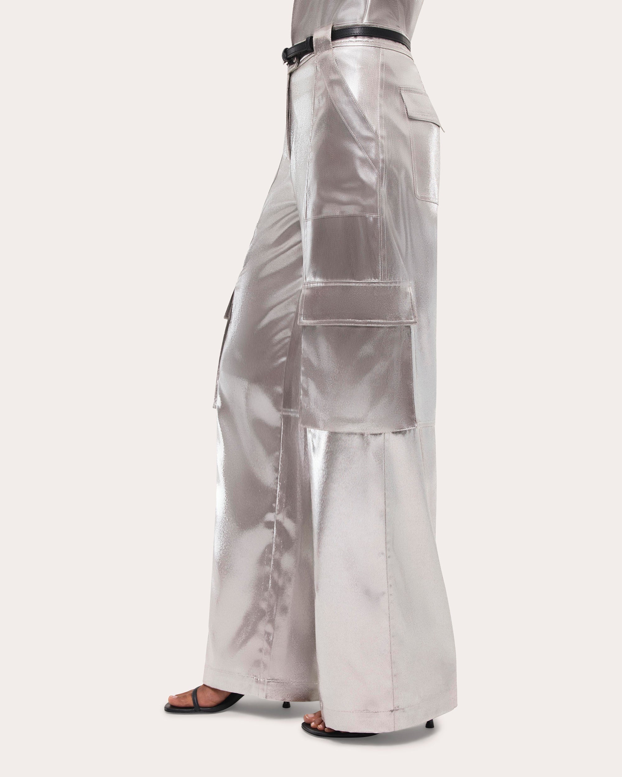 Beatriz Metallic Lamé Wide-Leg Cargo Pants - 4