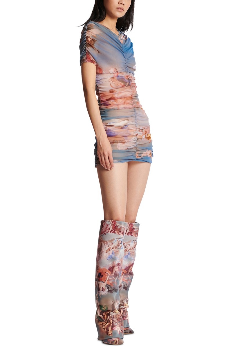 Sky printed gathered tulle dress - 5