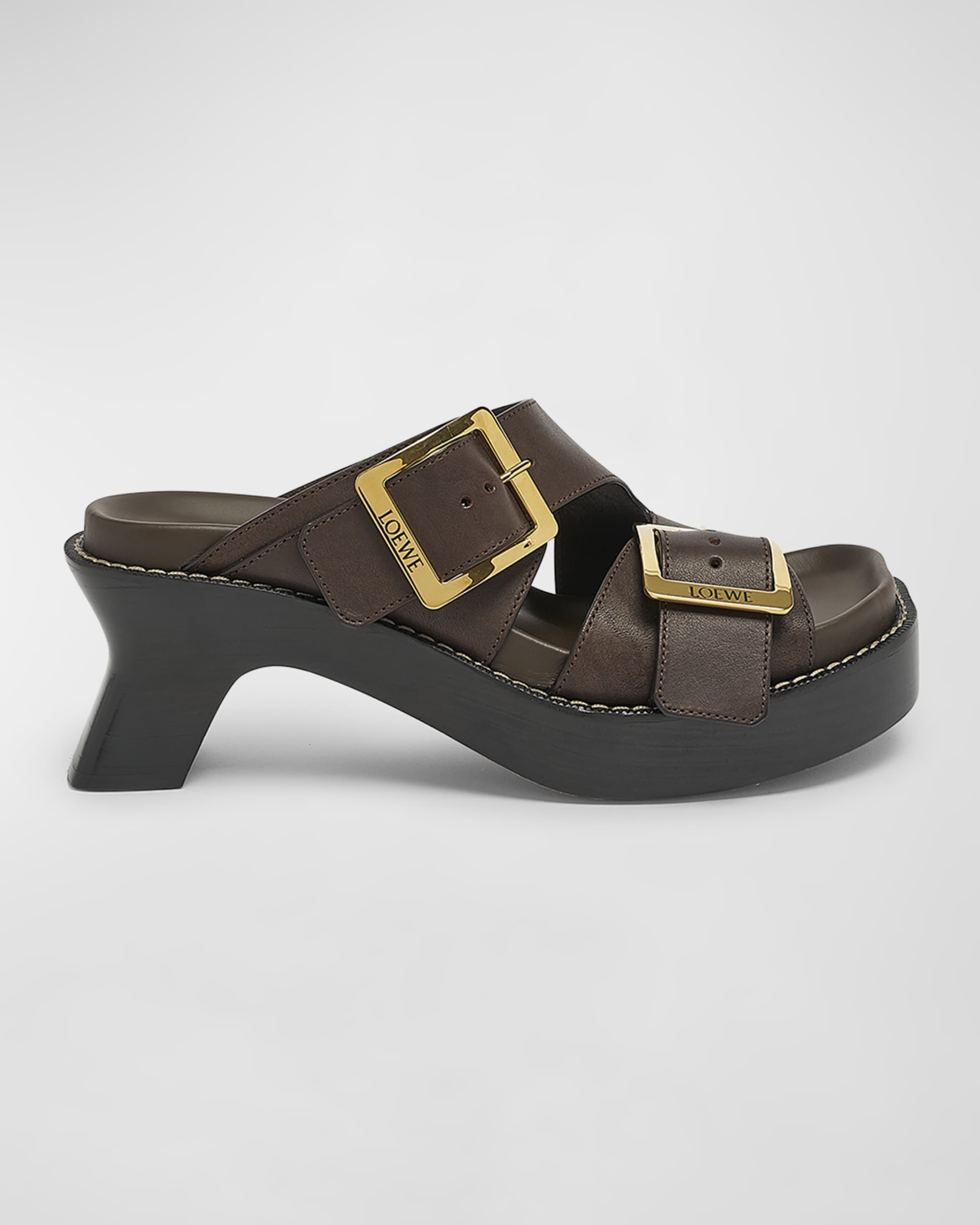 Leather Dual-Buckle Platform Sandals - 1