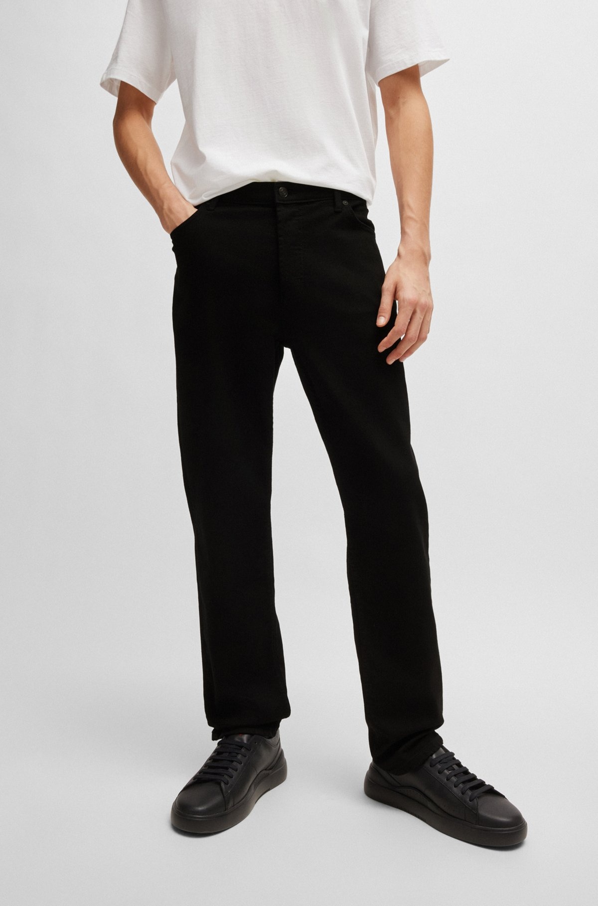 TAPERED-FIT JEANS IN BLACK-BLACK STRETCH DENIM - 2