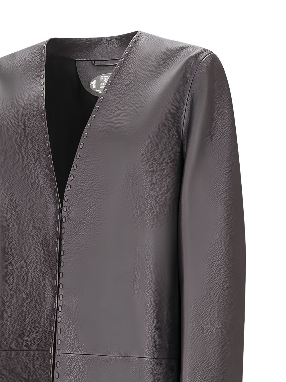 leather stitched-detail coat - 3