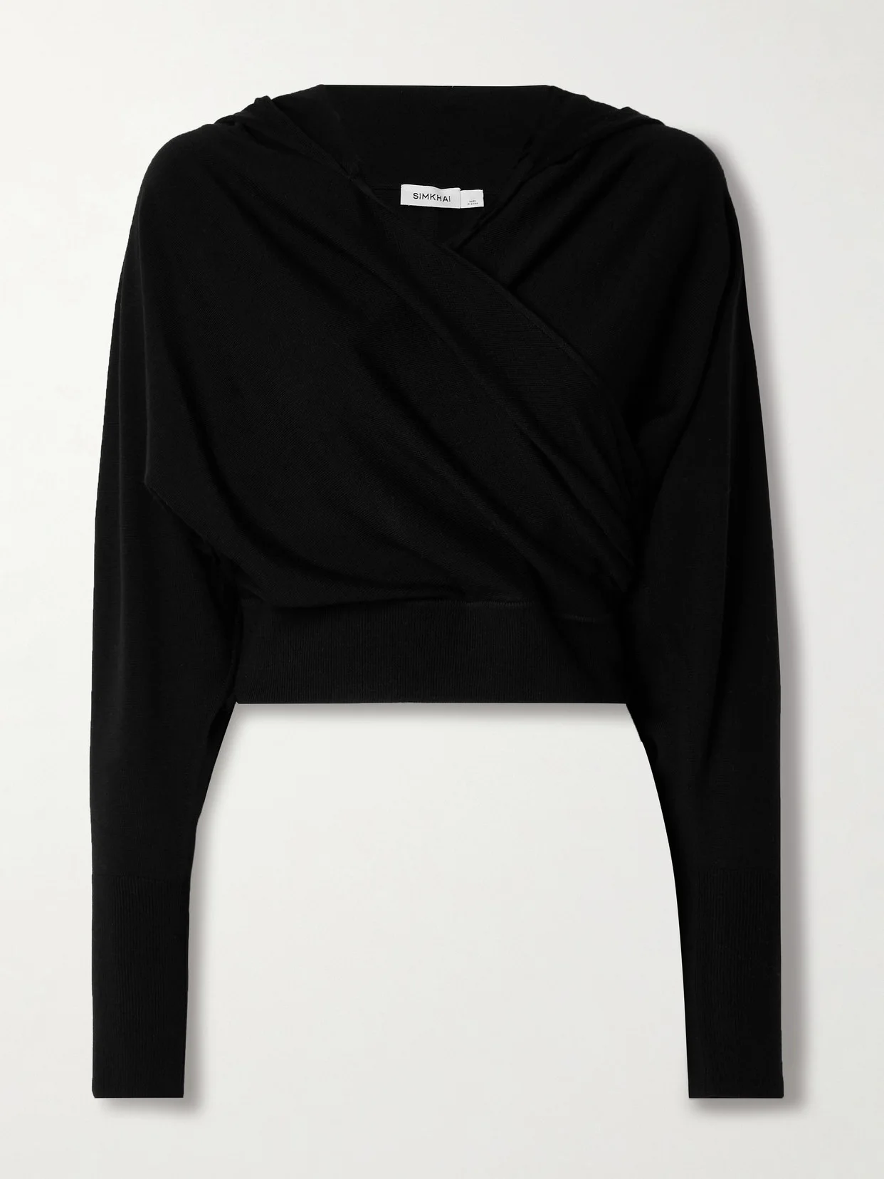 Riley Cropped Wrap-effect Merino Wool Hoodie - 1