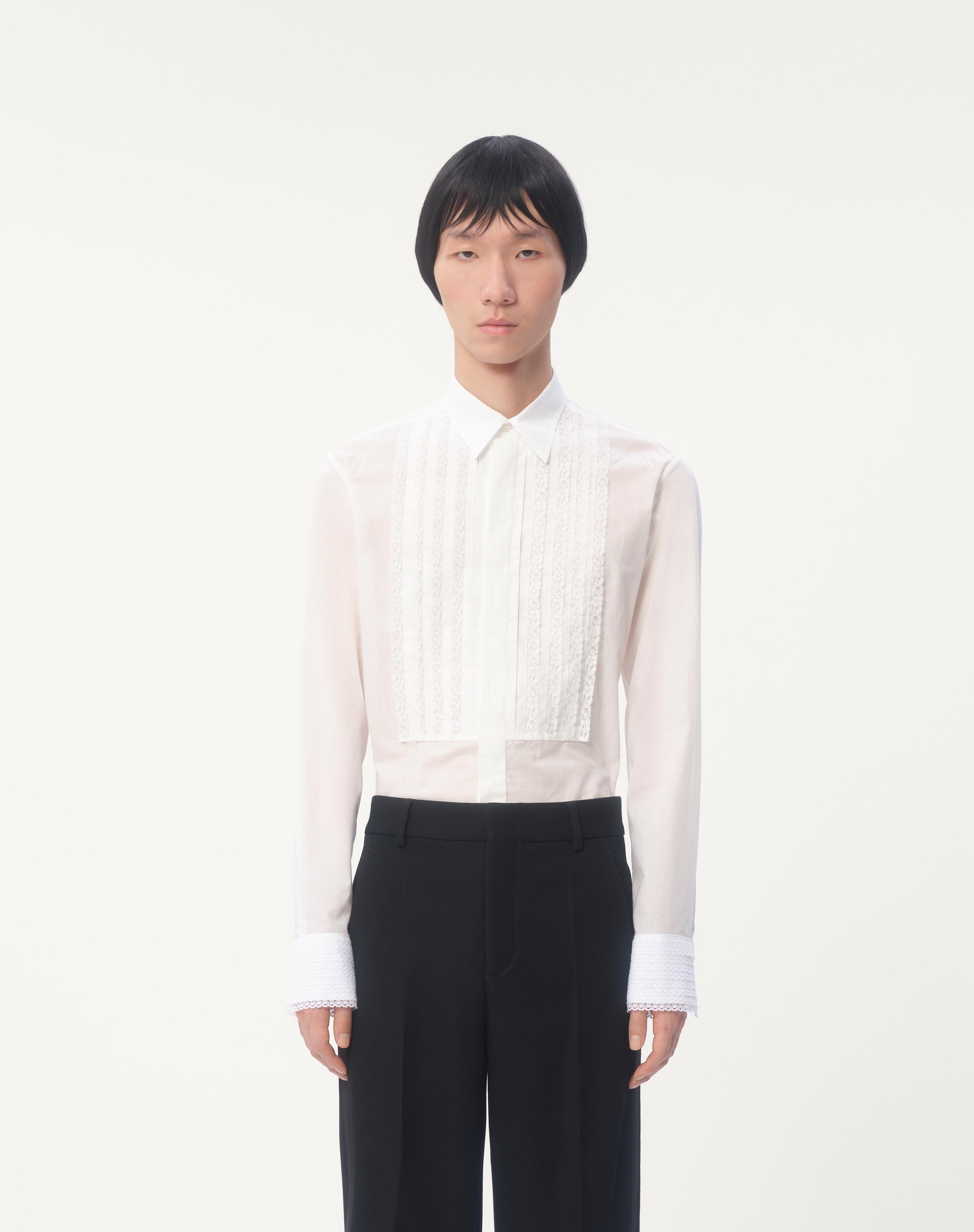 COTTON MUSLIN SHIRT WITH PLASTRON AND LACE DETAILS - 6