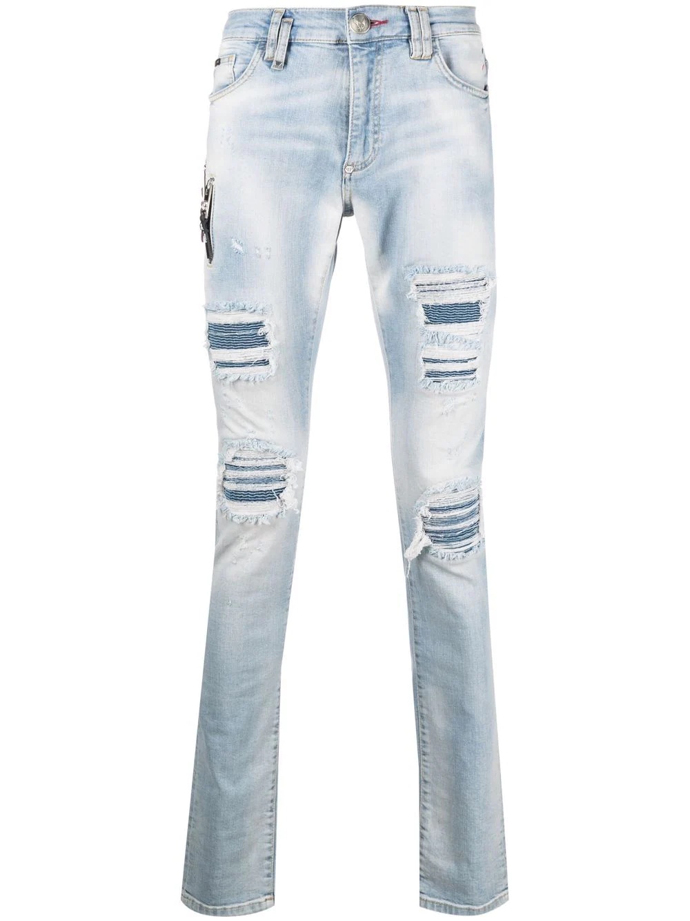 distressed logo-plaque skinny jeans - 1