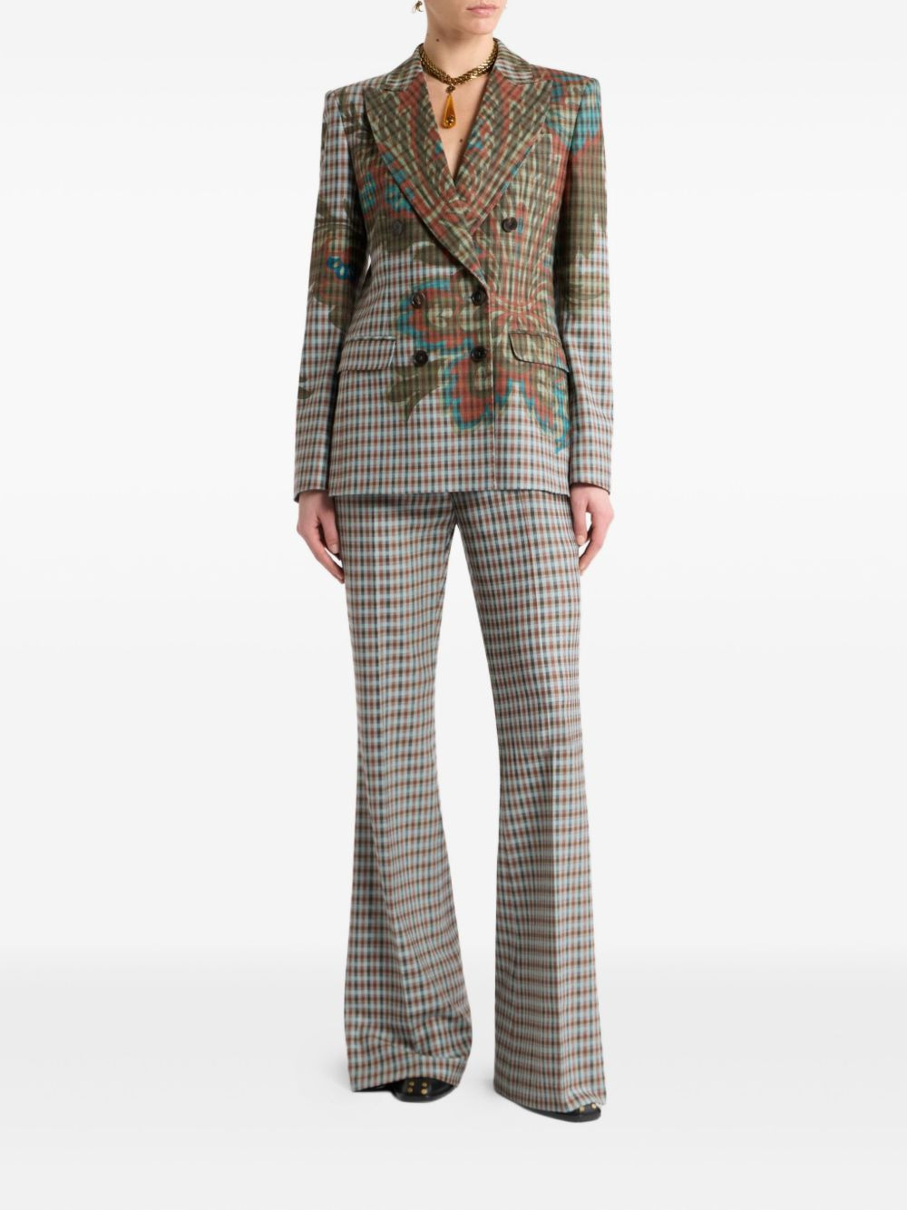 floral-print gingham-pattern blazer - 2