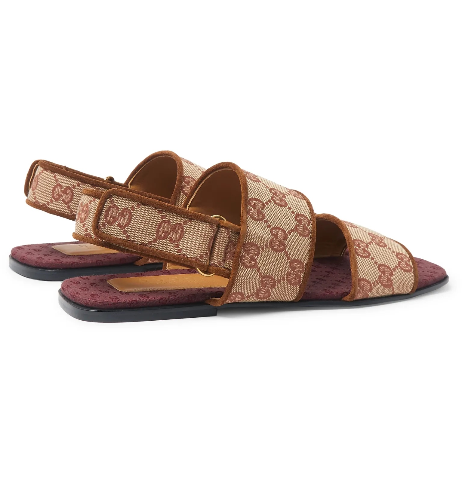 Suede-Trimmed Monogrammed Canvas Sandals - 5