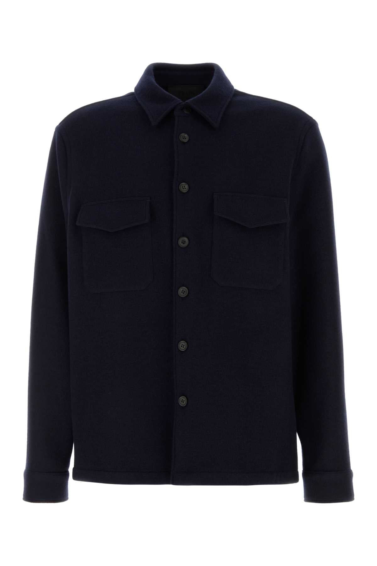 Prada Men Midnight Blue Wool Bled Shirt - 1