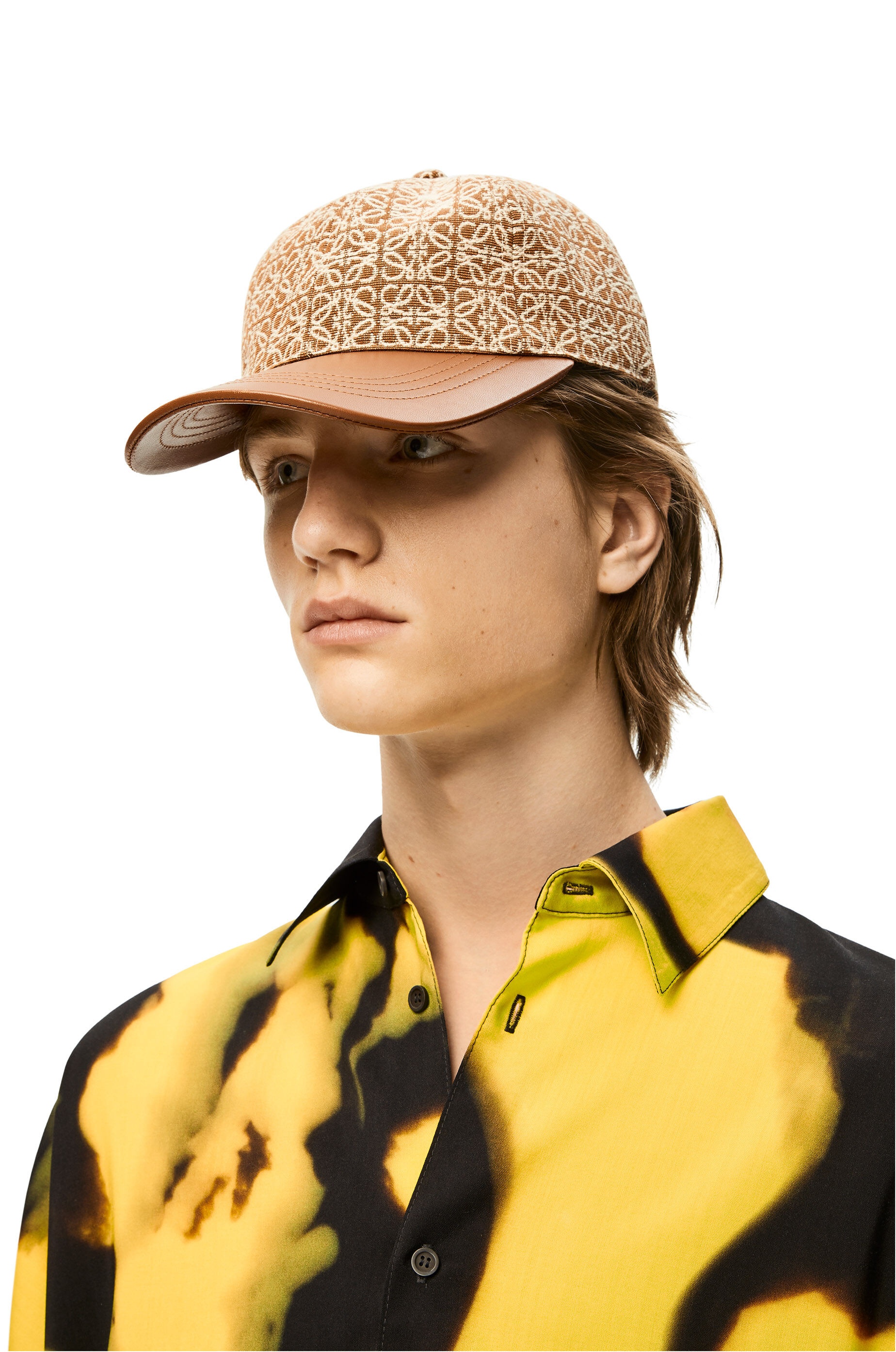 Anagram cap in jacquard and calfskin - 2