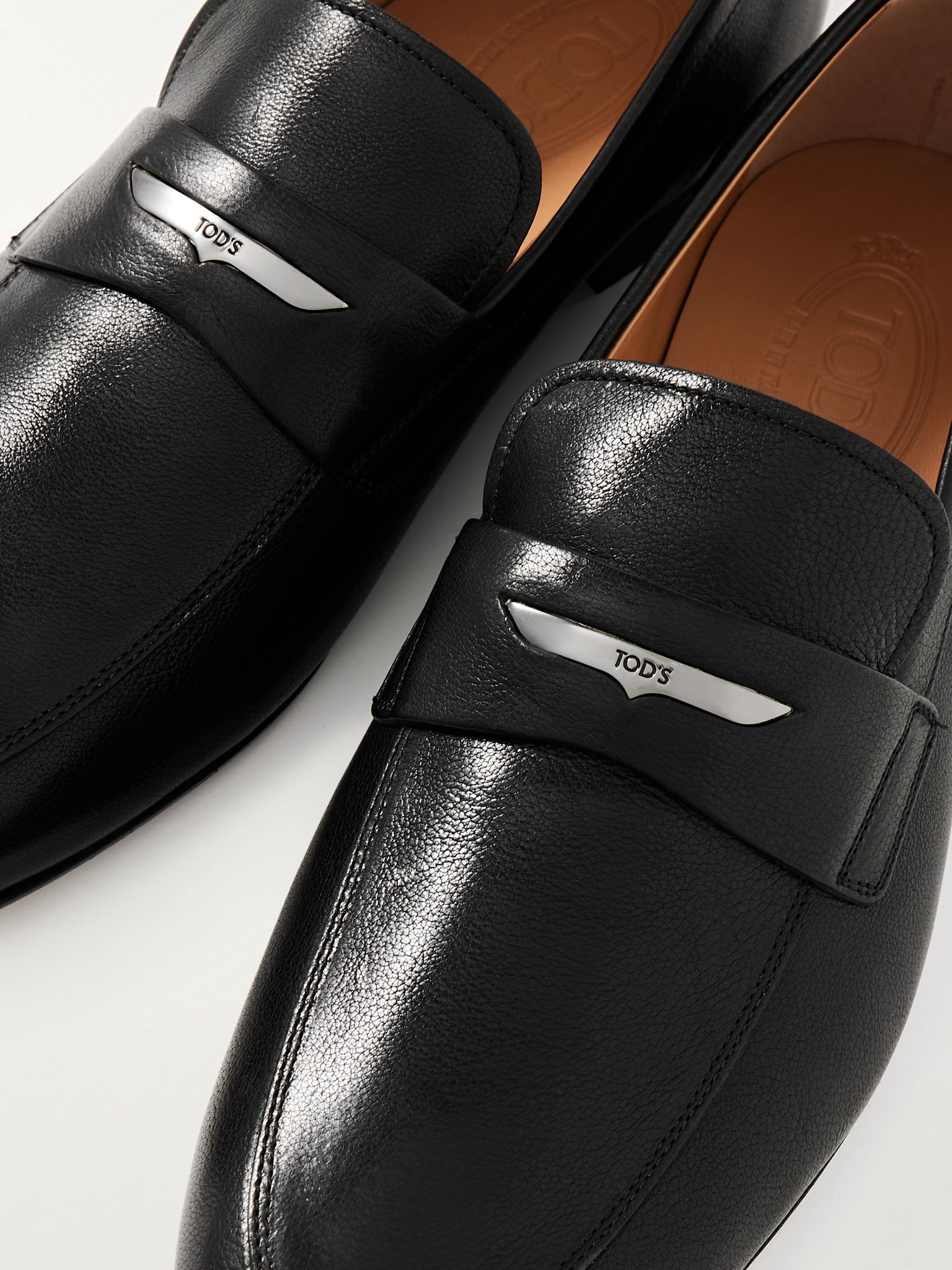 Logo-Embellished Glossed Full-Grain Leather Penny Loafers Black - 5