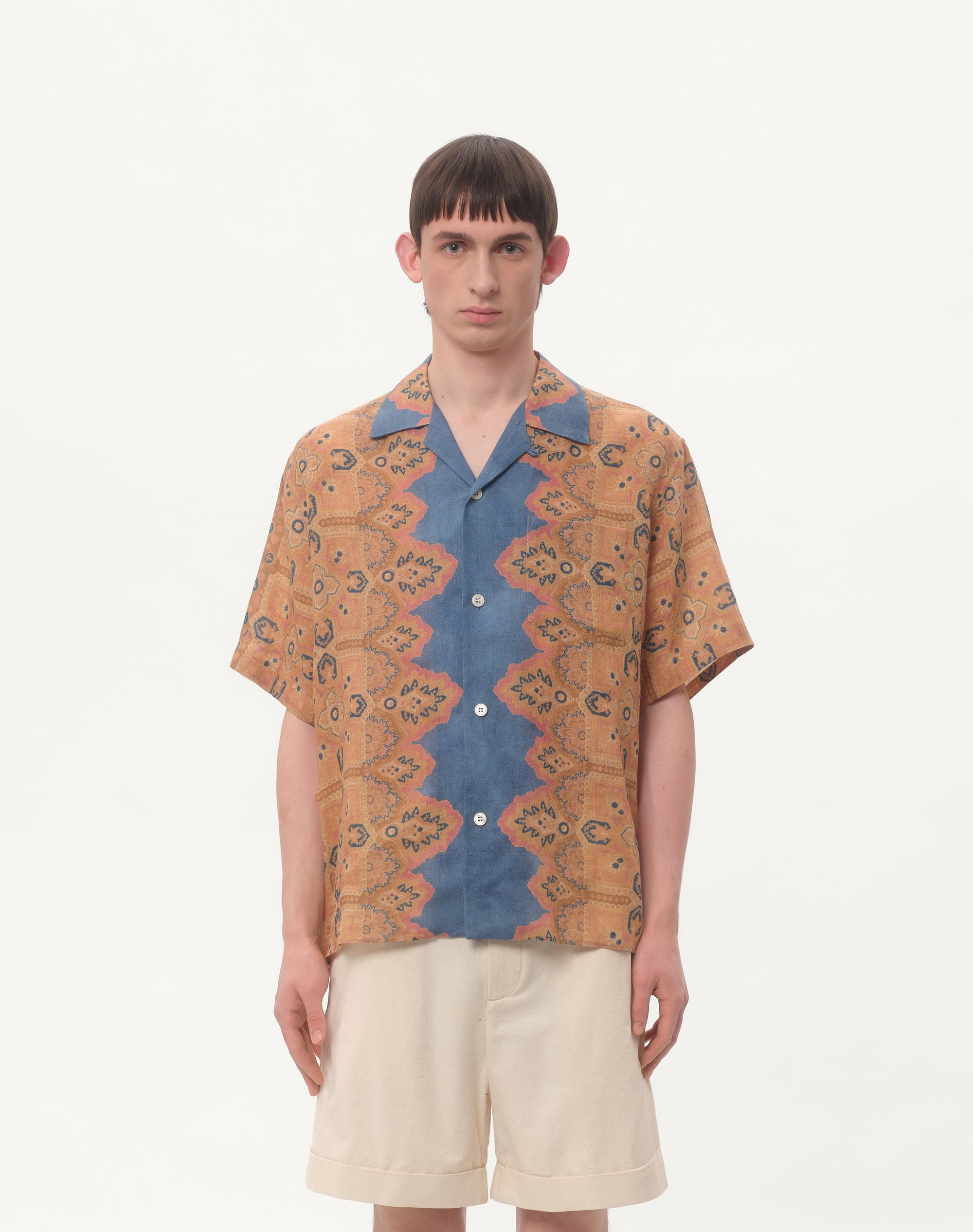 LINEN BOWLING SHIRT WITH VOYAGE IMAGINAIRE PRINT - 5