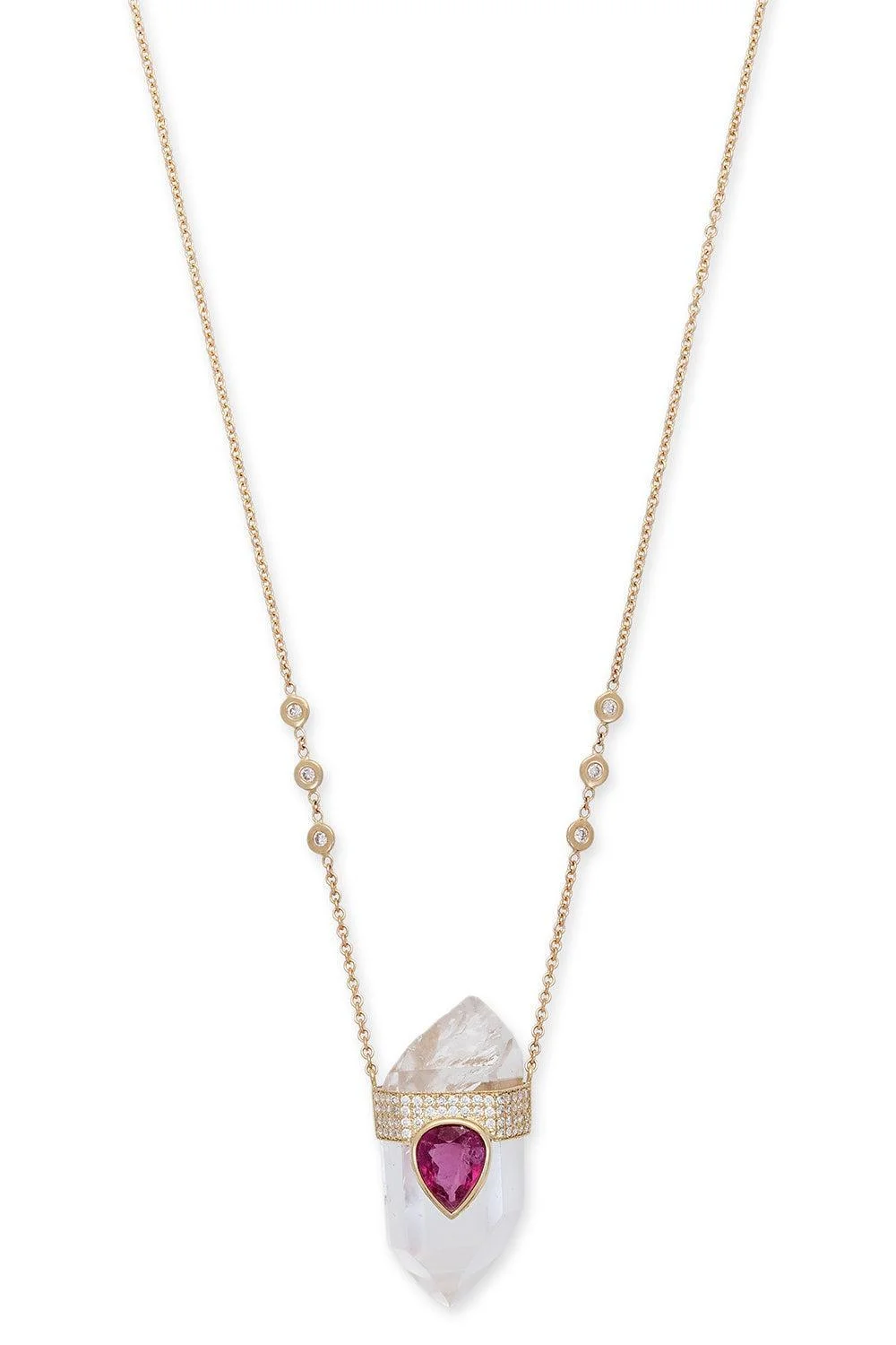 Clear Quartz Tourmaline Pendant Necklace - 1