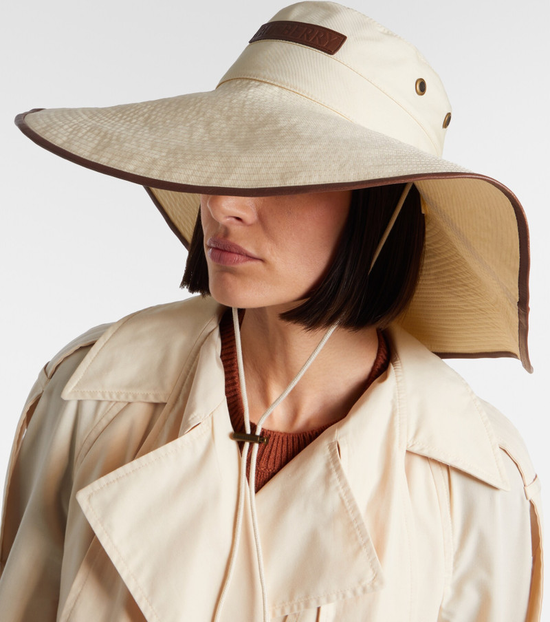 Burberry Leather-trimmed cotton-blend sun hat outlook