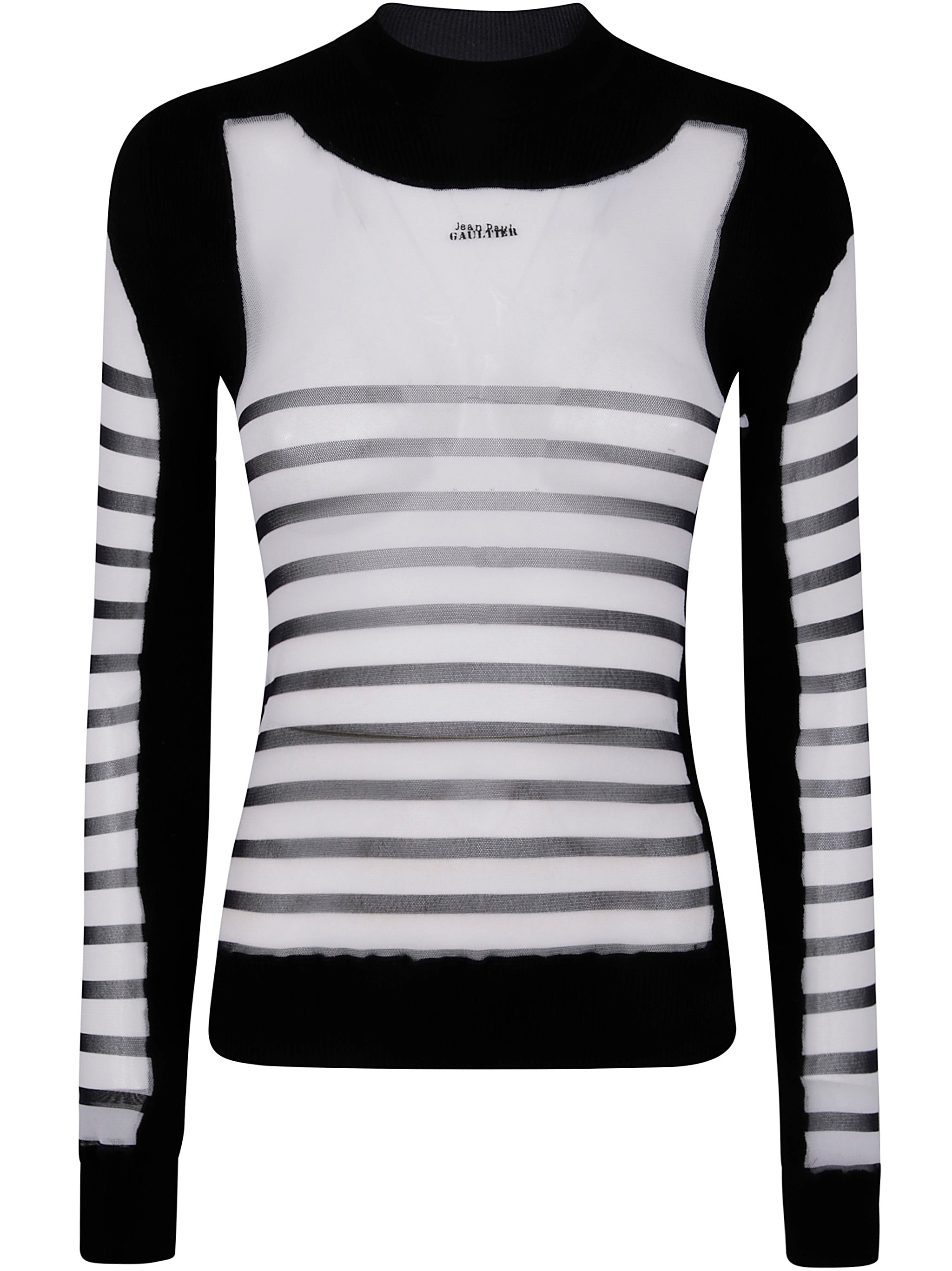 Jean Paul Gaultier Women Mix Mesh And Knit Long Sleeves Pullover Printed "Mariniere" - 4
