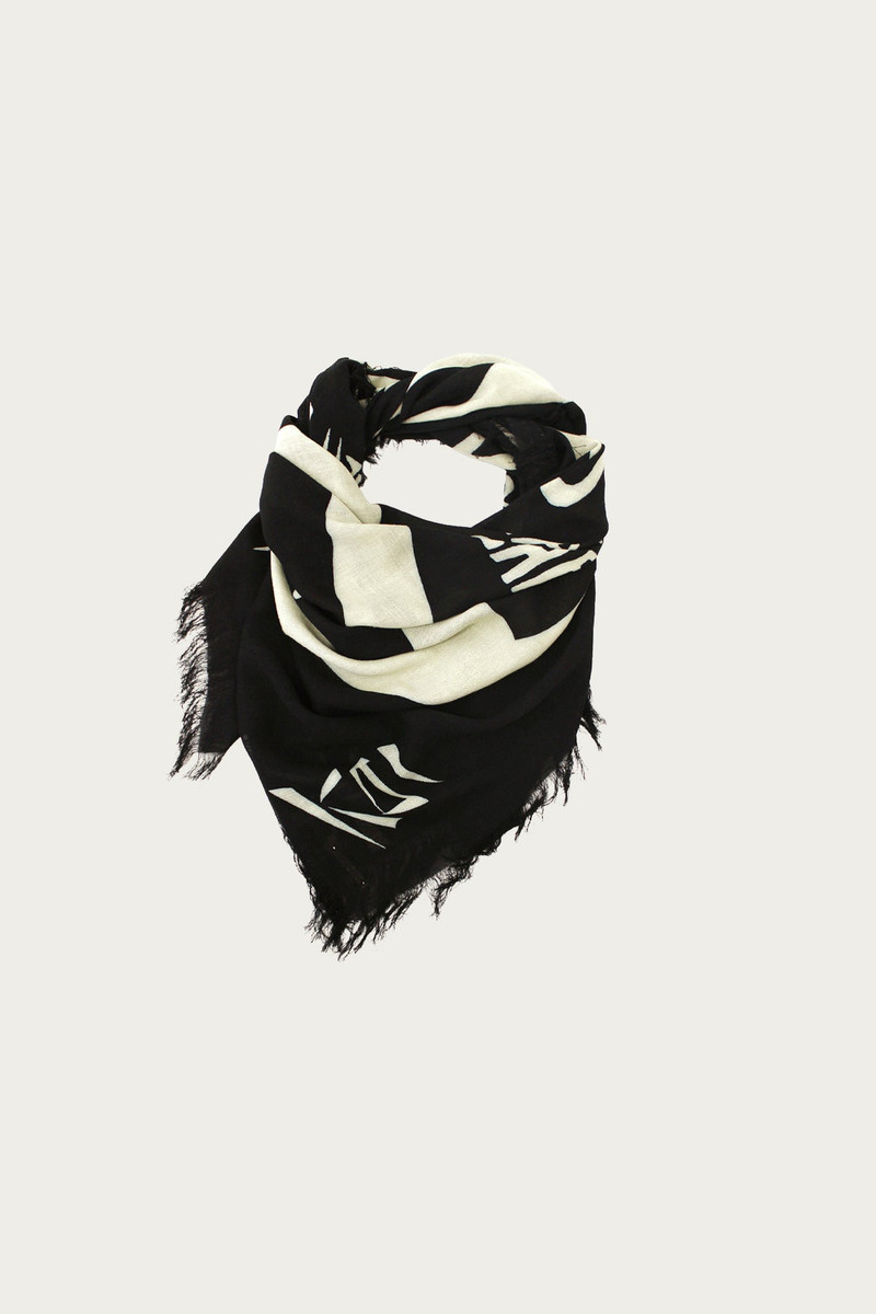 Kapital Rayon Fringed Square Stole (GIANT PEACE) - Black outlook