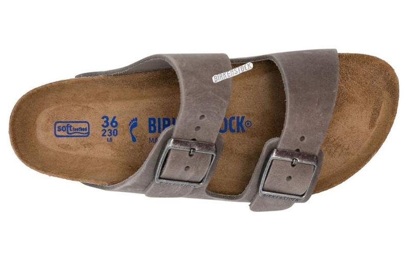 Birkenstock 애리조나 연약한 Footbed 기름을 바른 가죽 샌들 'Iron' 1013645 3